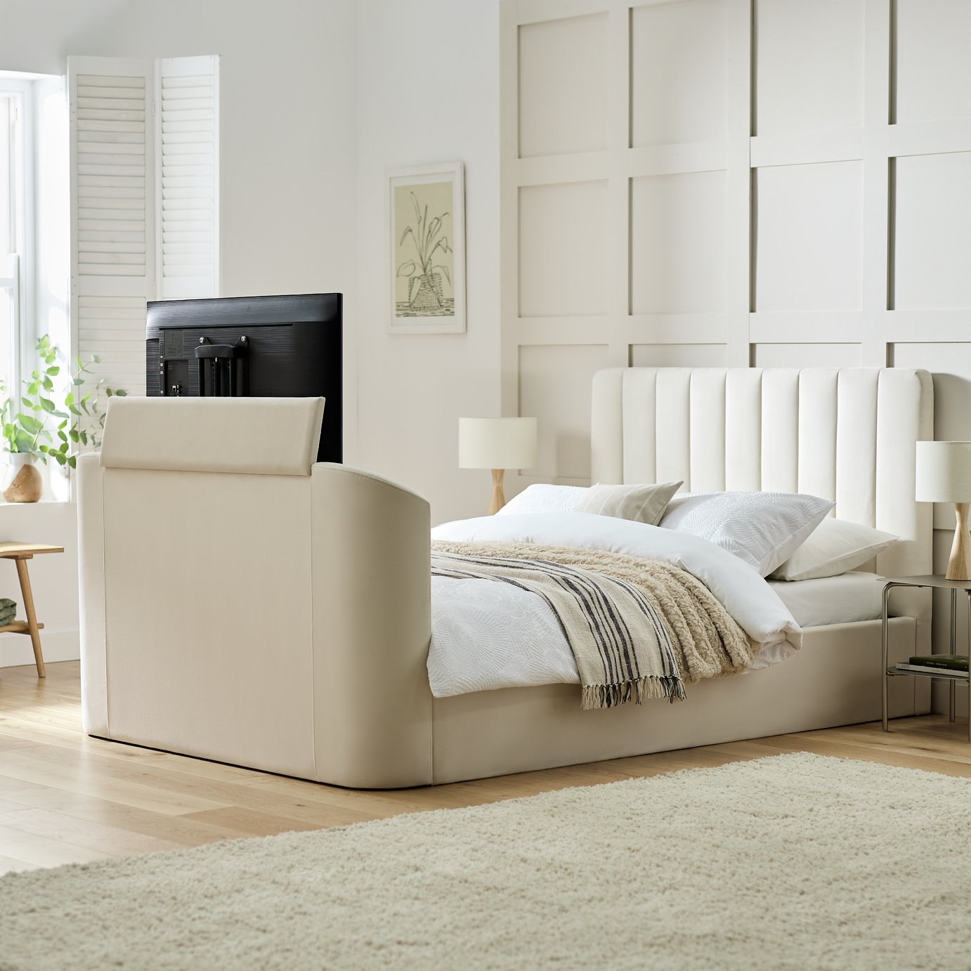 Argos Home Pandora Small Double TV Ottoman Bed - Cream