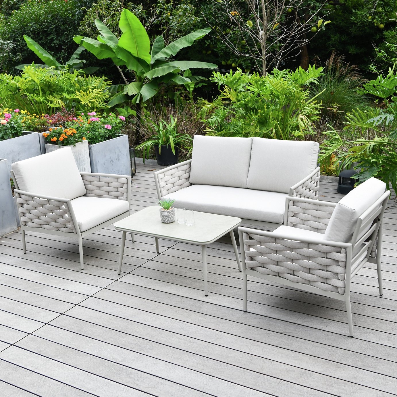 Habitat Rodes 4 Seater Metal Garden Sofa Set - Natural