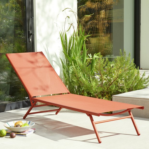 Buy Habitat Cali Metal Sun Lounger Orange Garden chairs and - Main Image