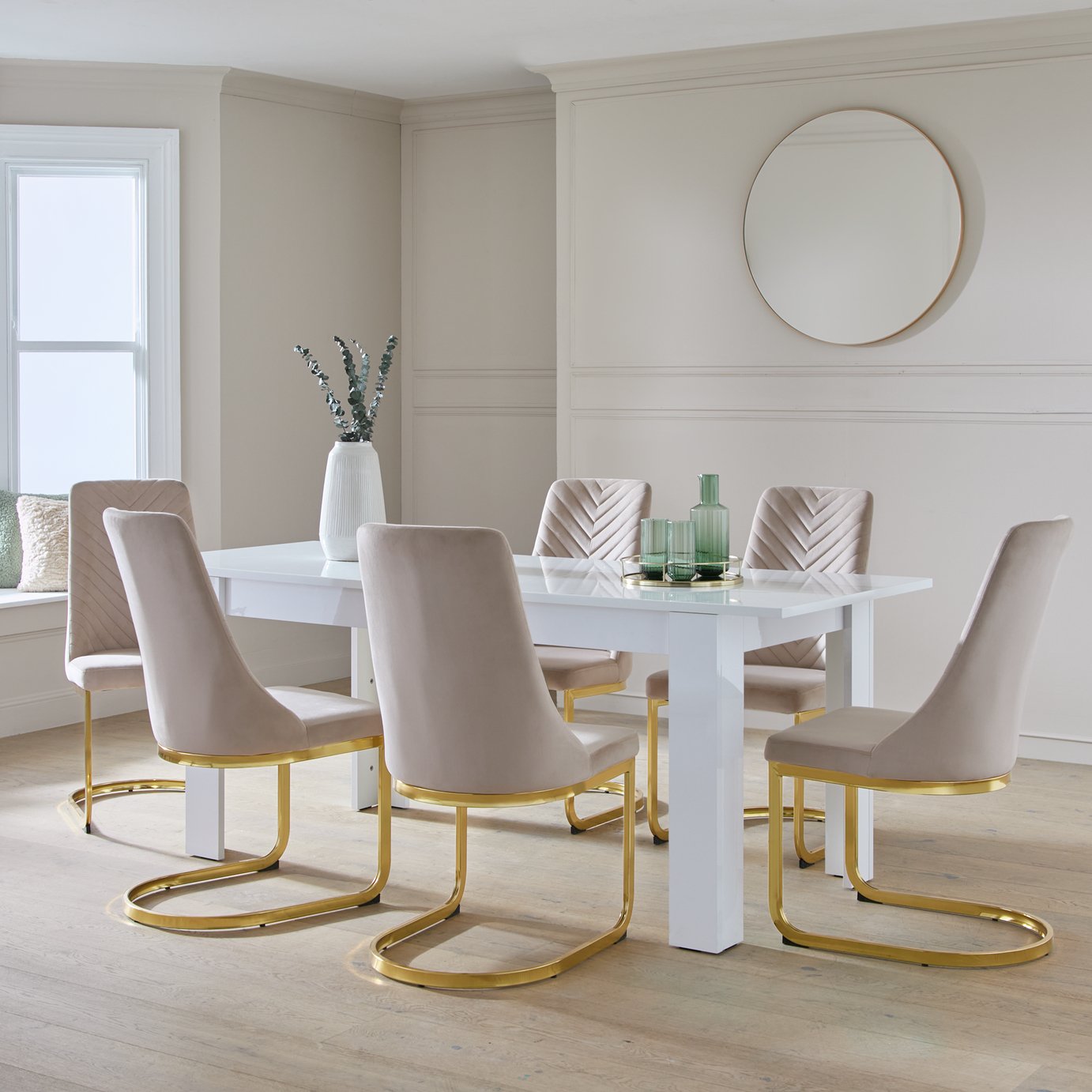 Argos Home Miami Extending White Dining Table&6 Beige Chairs