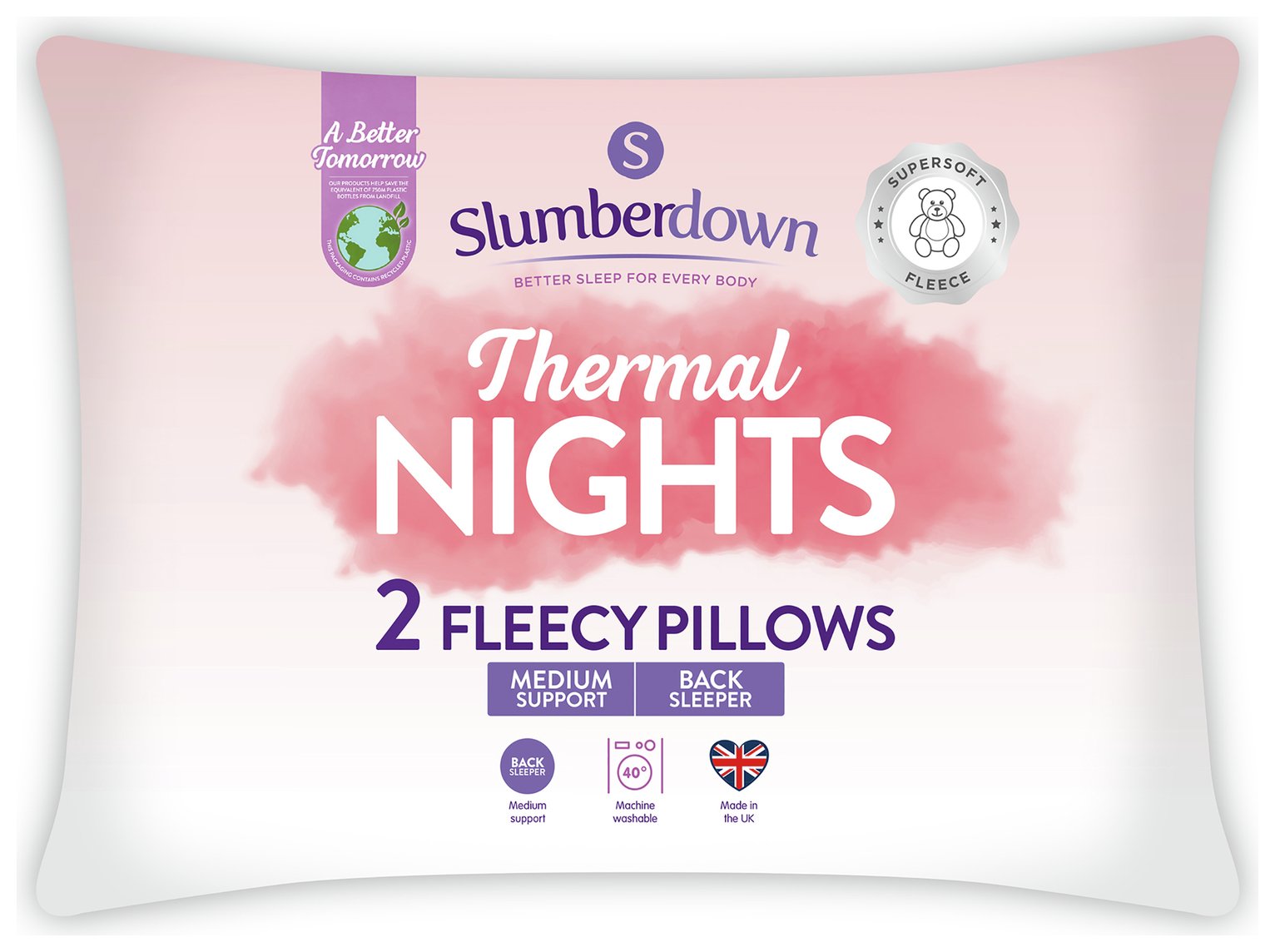 Slumberdown Thermal Nights Medium Fleecy Pillow - 2 Pack