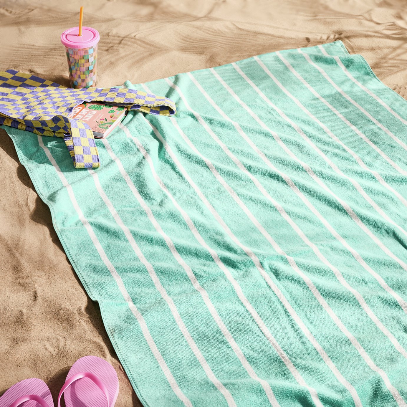 Habitat Aqua Stripe XL Beach Towel