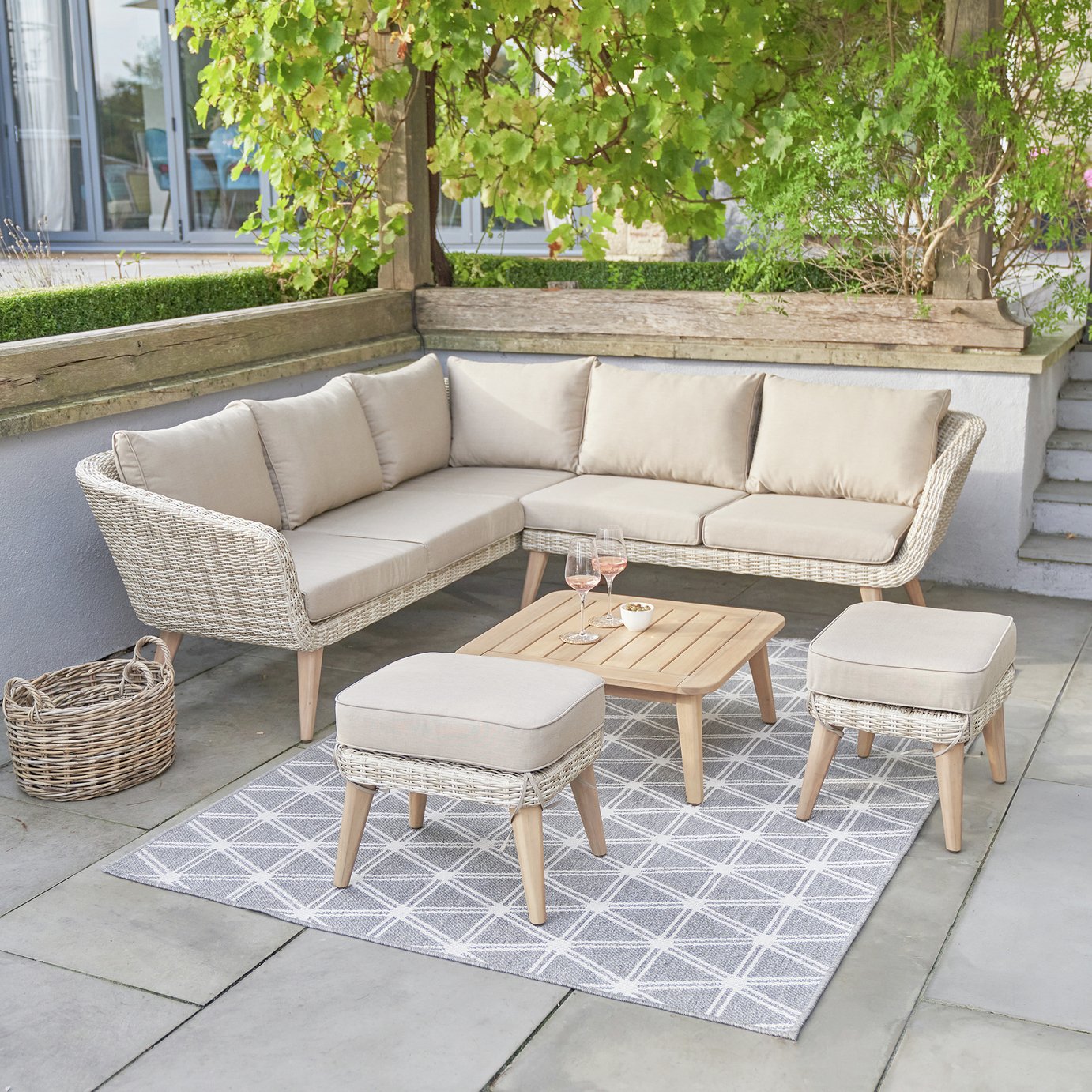 Pacific Cabon 8 Seater Rattan Effect Garden Corner Sofa Set