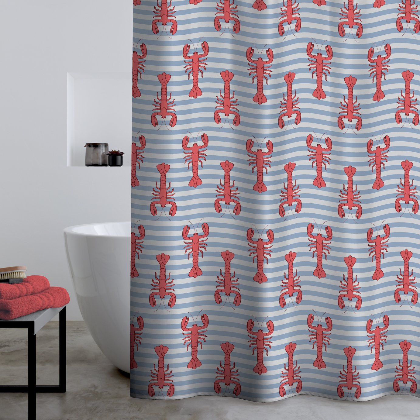 Catherine Lansfield Lobster Shower Curtain - Red
