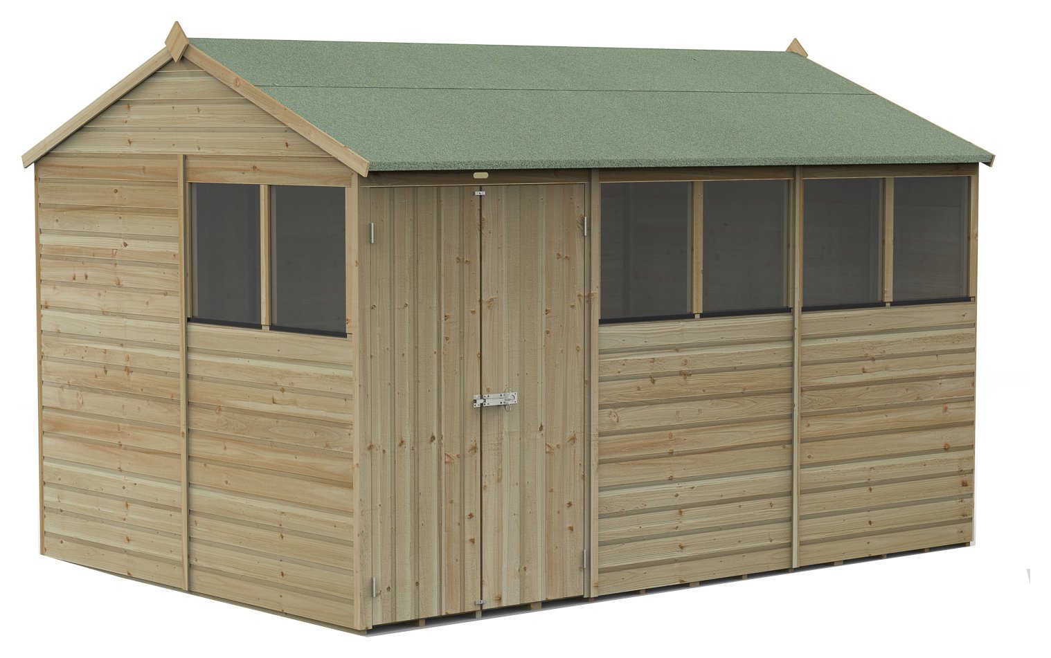 Forest Beckwood Shiplap 6 Windows Reverse Apex Shed - 12x8ft