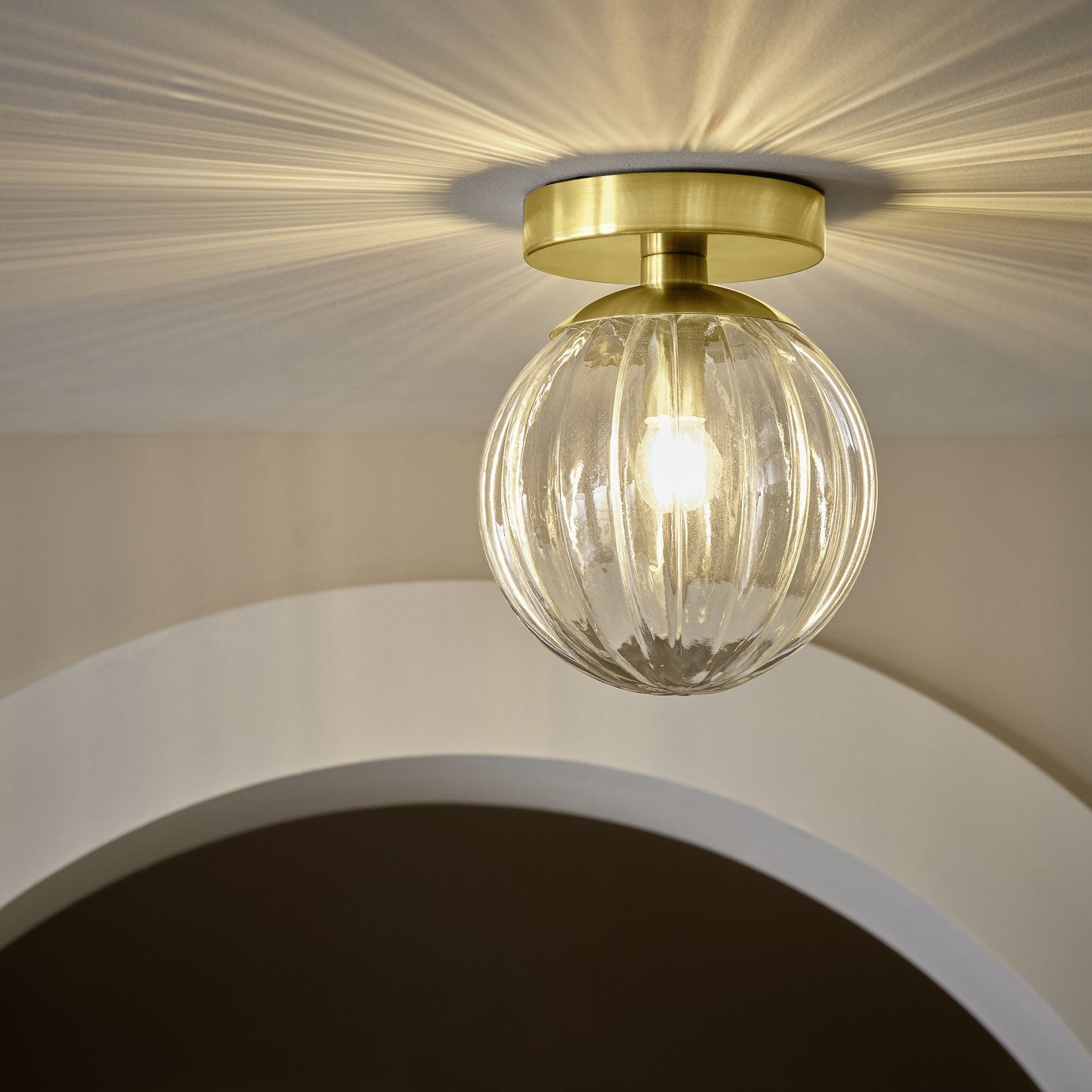 Habitat Metal Bathroom Flush Ceiling Light - Brushed Brass