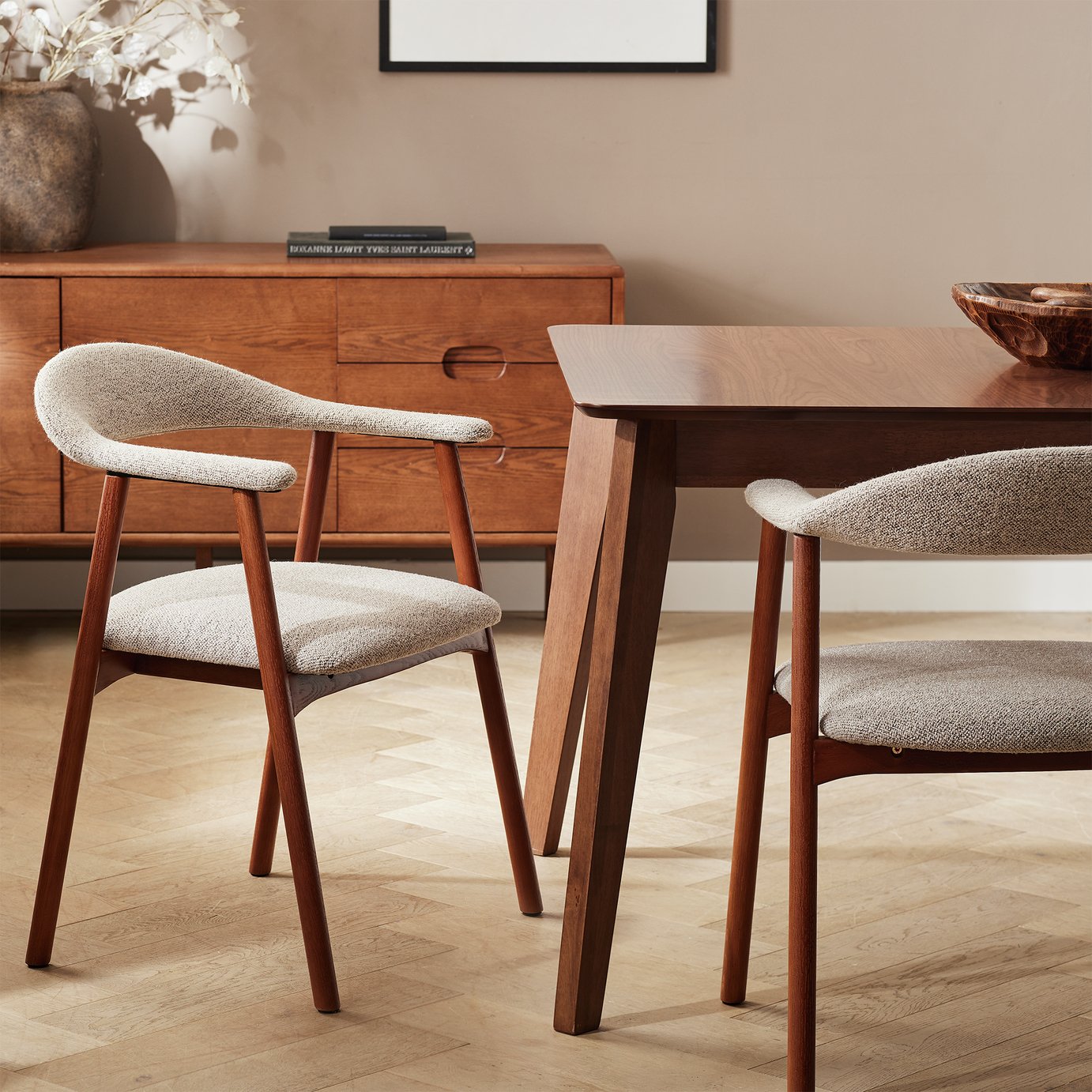 Habitat Lex Pair of Fabric Dining Chairs- Walnut 