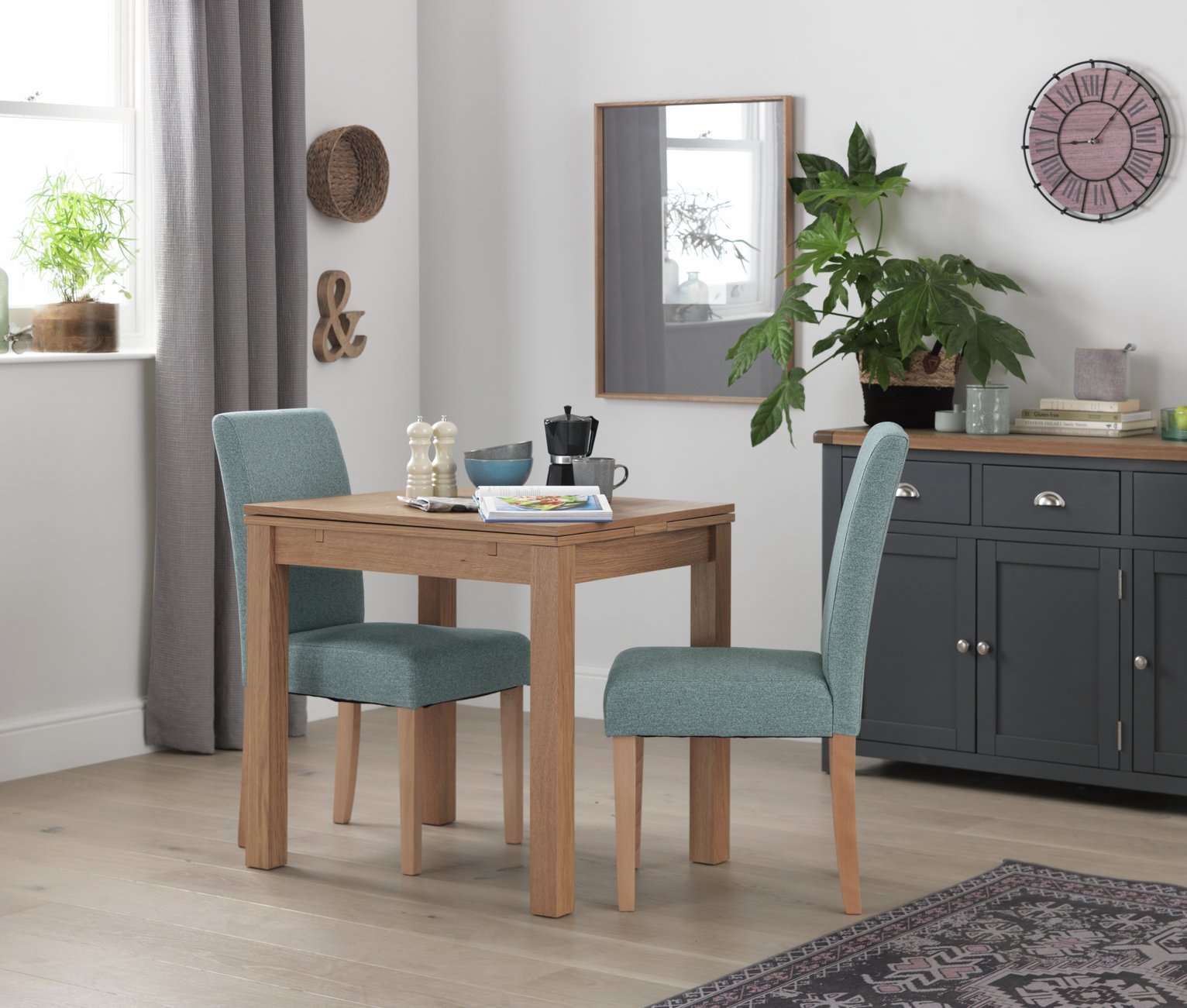 Argos Home Pair of Midback Tweed Fabric Dining Chairs - Teal