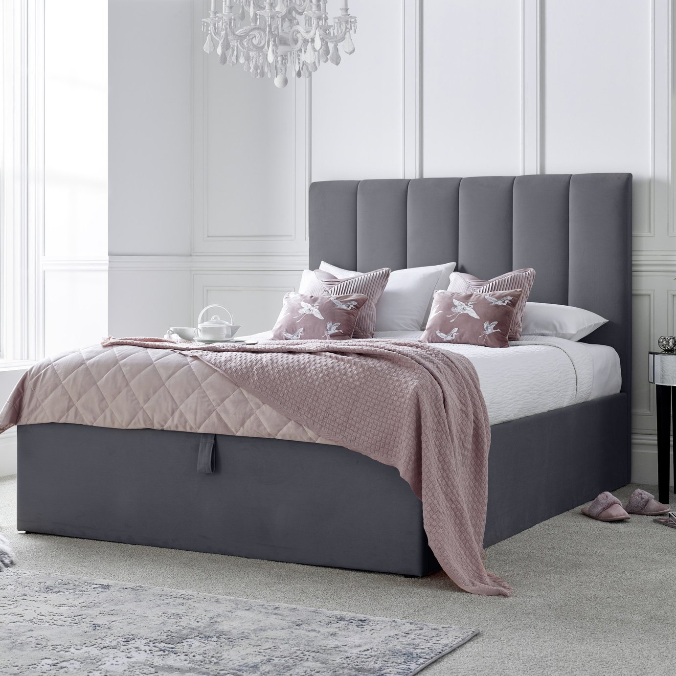 Time4Sleep Linea Velvet End Lift Ottoman Bed