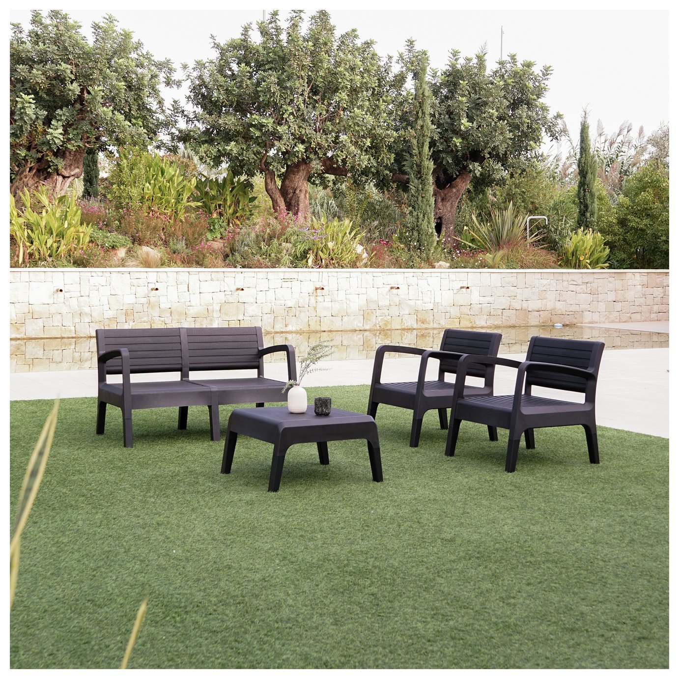Shaf Valencia 4 Seater Plastic Garden Sofa Set - Dark Grey