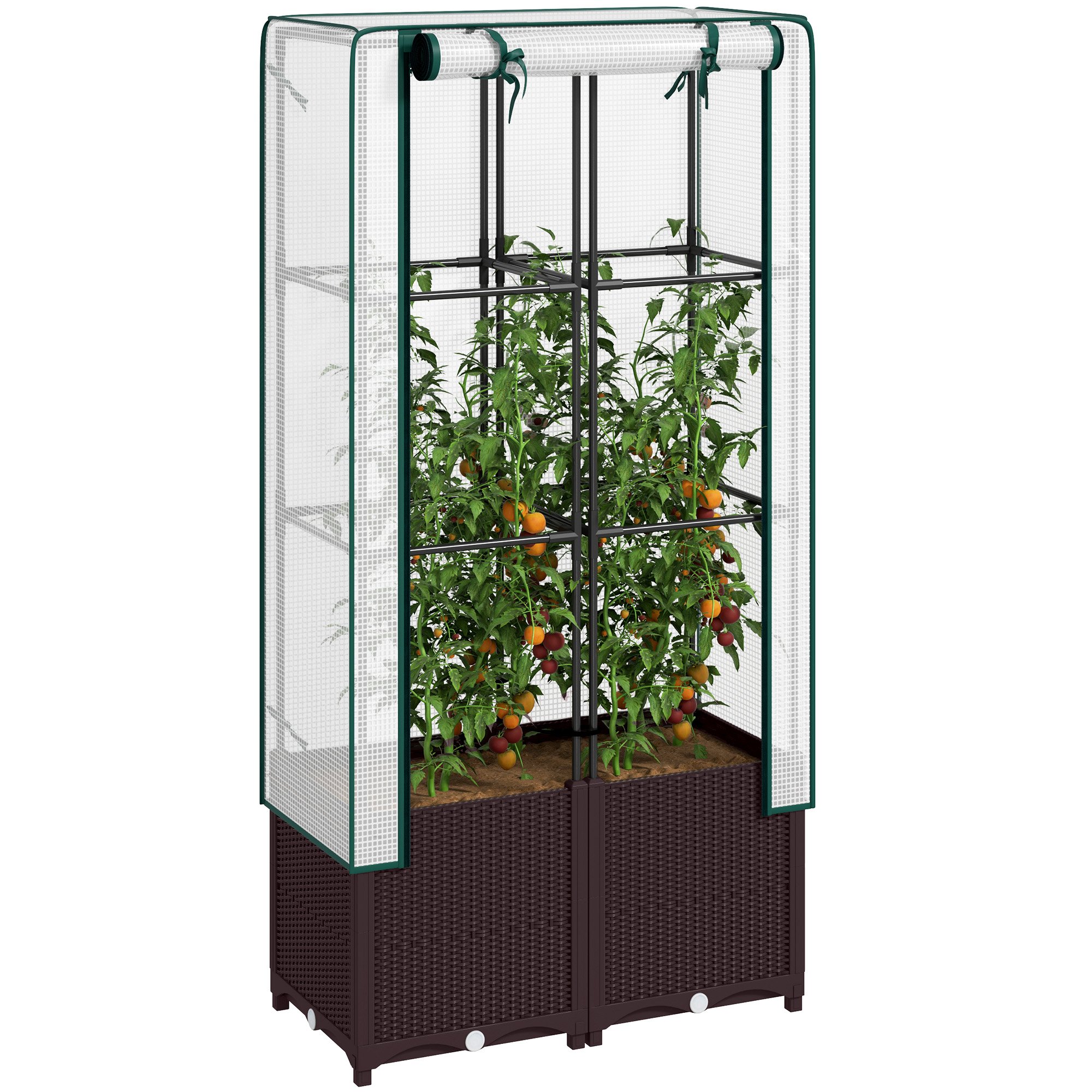 Outsunny Raised Garden Bed with PE Cover for Climbing Plants - Brown
