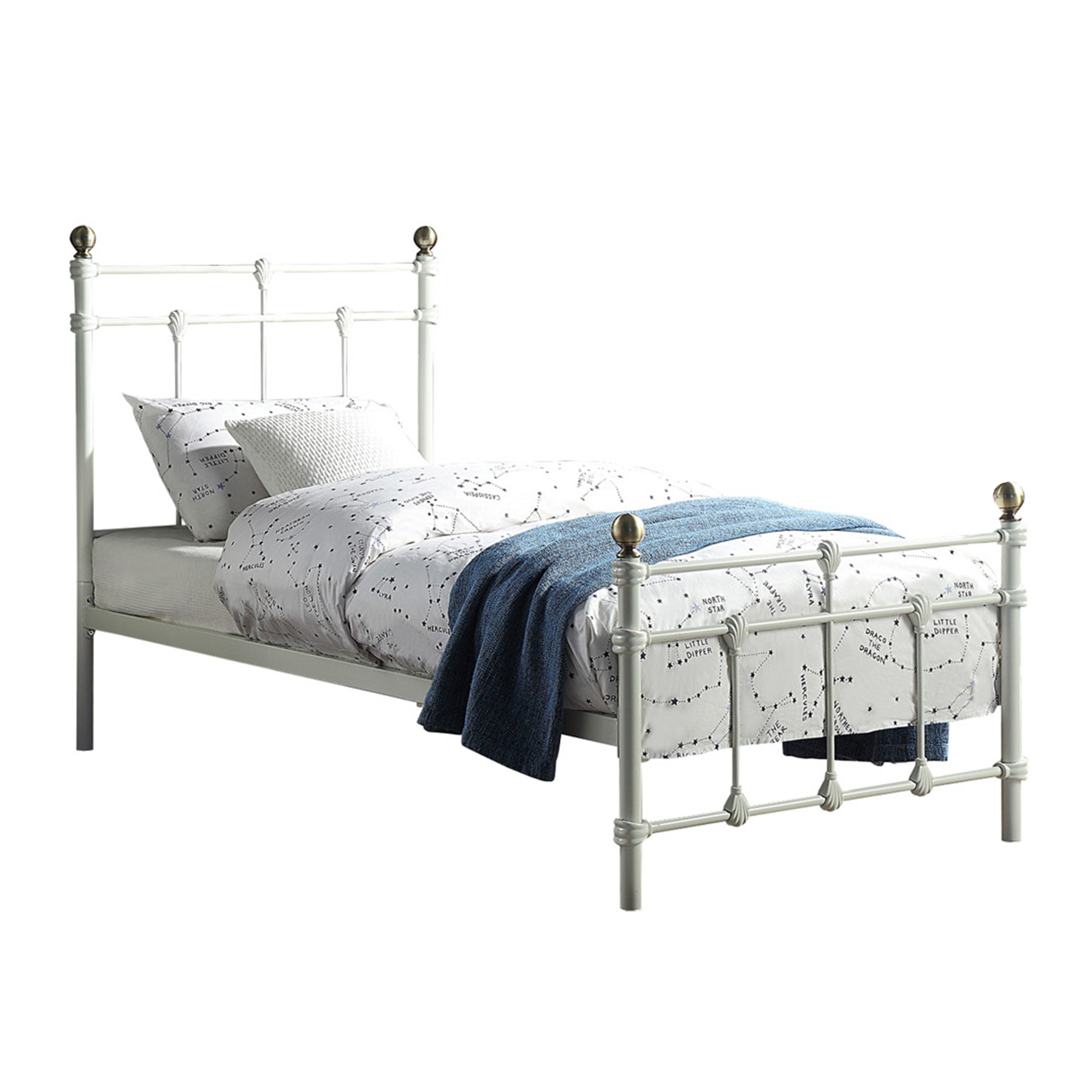 Slumberworks Bayford Vintage Style Metal Single Bed Frame – White