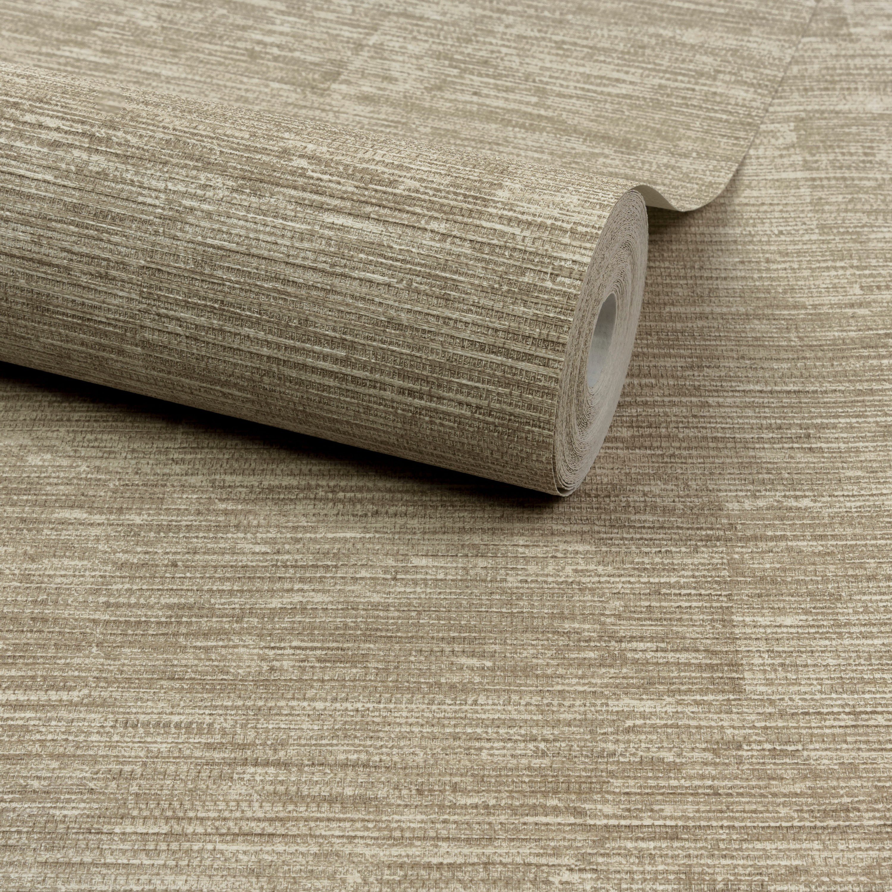 Grandeco Boutique Johor Fabric Blocked Stripe Embossed Wallpaper - Beige