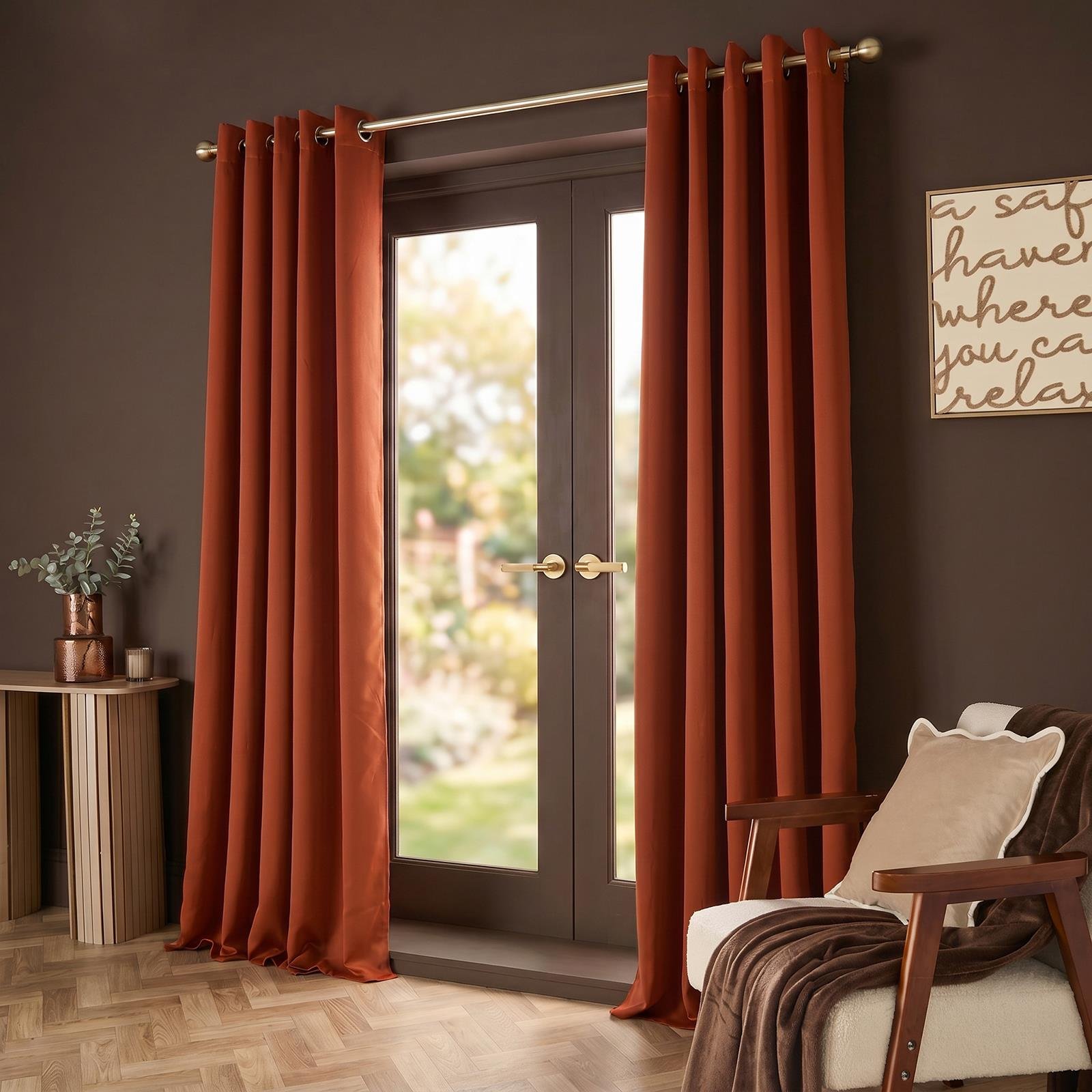 OHS Essentials Plain Eyelet Blackout Curtains 168 x 229cm - Rust