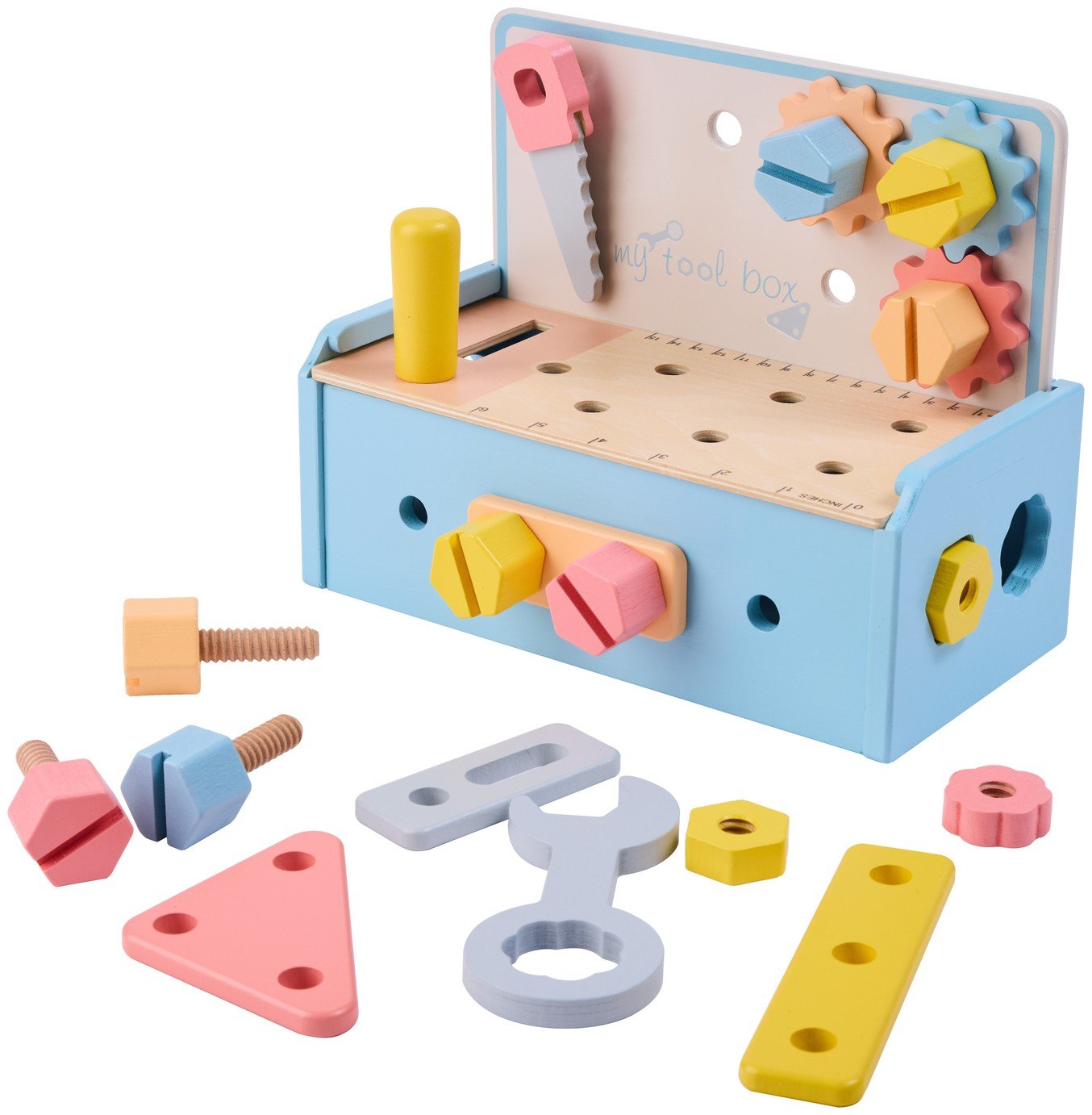 Chad Valley Wooden Tool Box-Blue