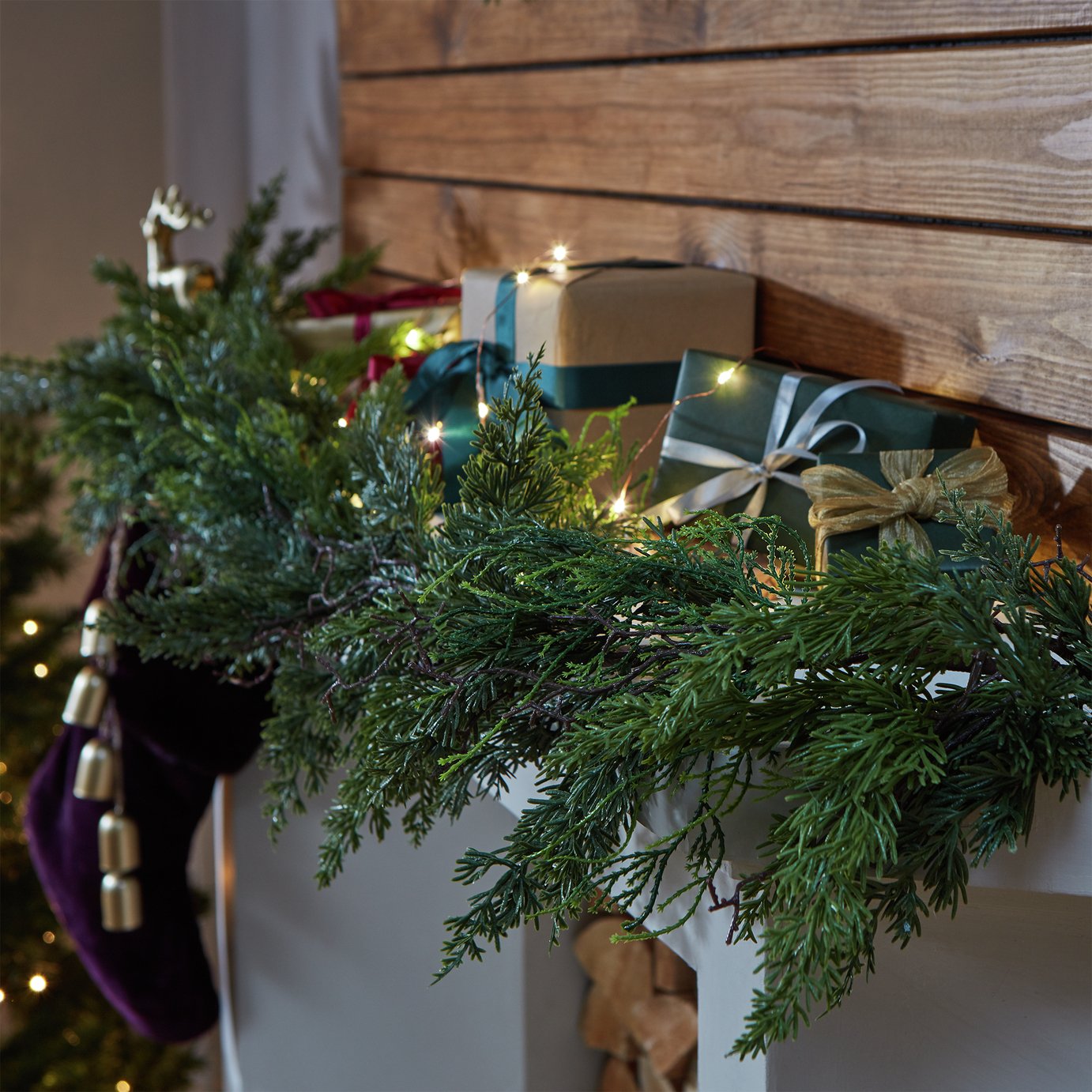 Habitat Luxe Green Cedar Foliage Christmas Garland