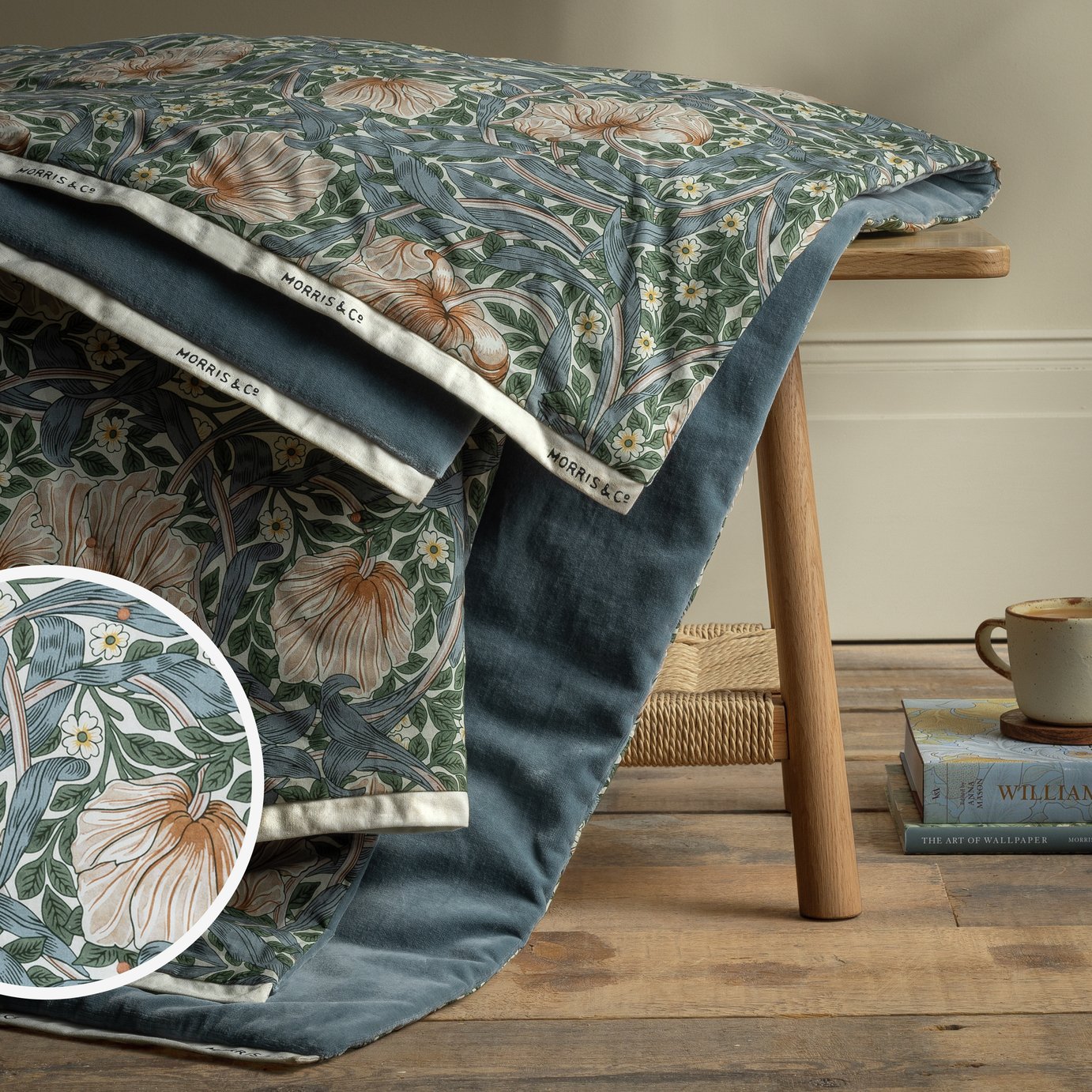 Habitat Morris & Co. Pimpernel Quilted Throw-Blue -200x150cm