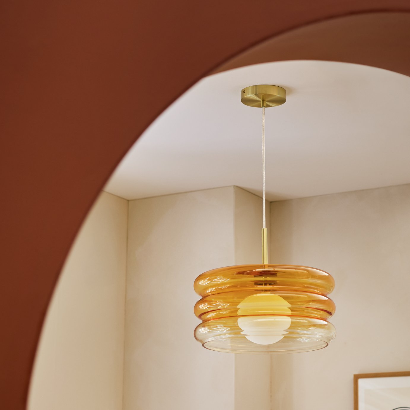 Habitat Ribbed Ombre Glass Pendant Light - Orange