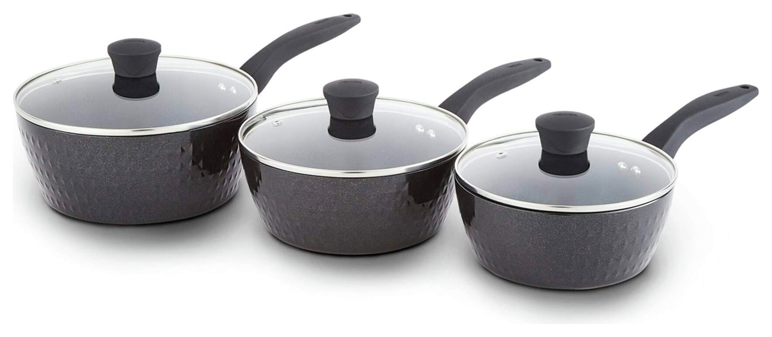 Tower Diamo 3 Piece Aluminium Saucepan Set - Black