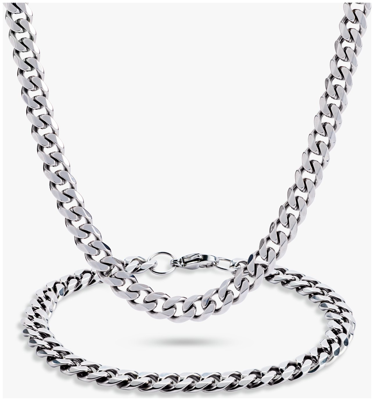 Revere Men's Diamond Cut Curb Chain and Bracelet Set