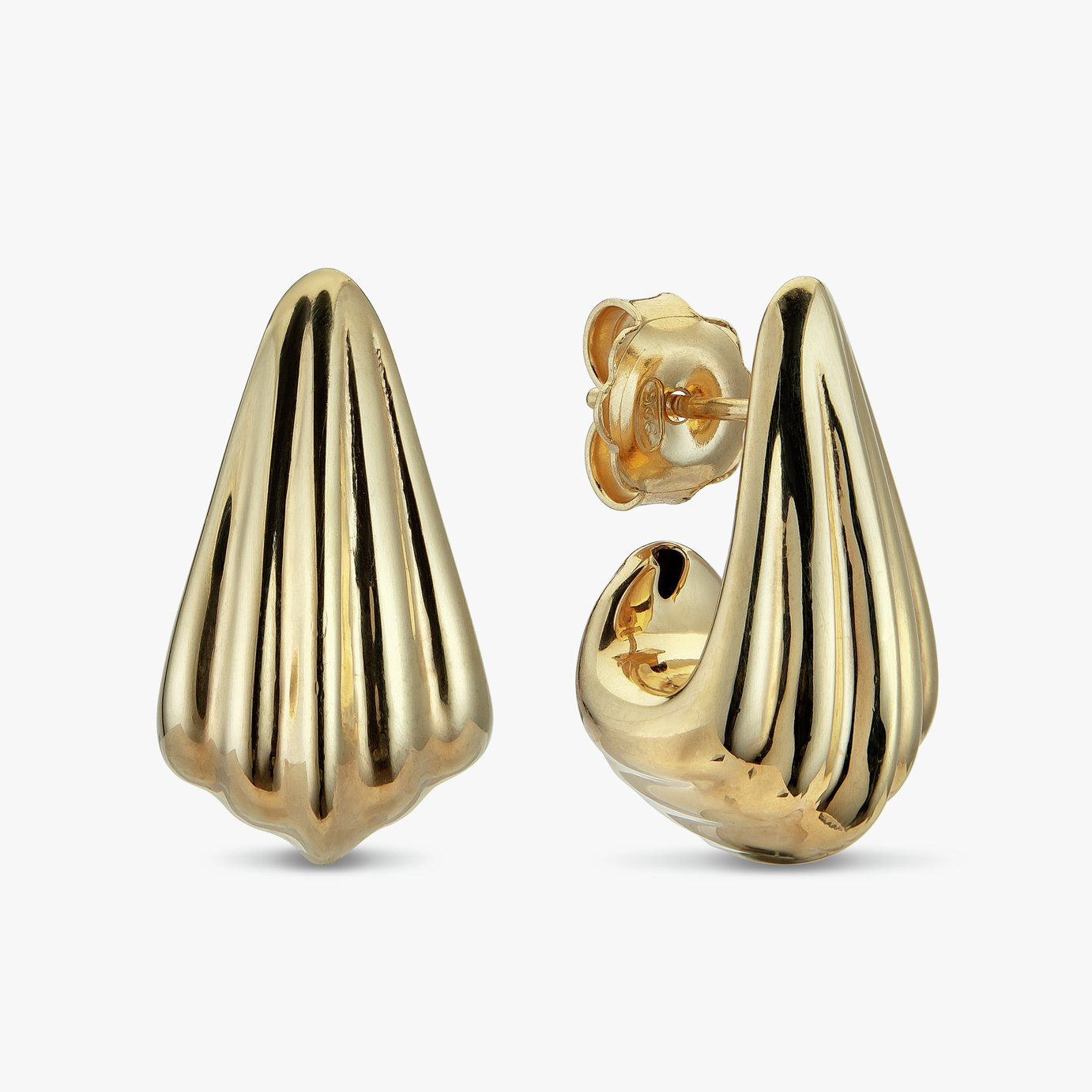 Revere 9ct Gold Plated Sterling Silver Rippled Drop Earrings