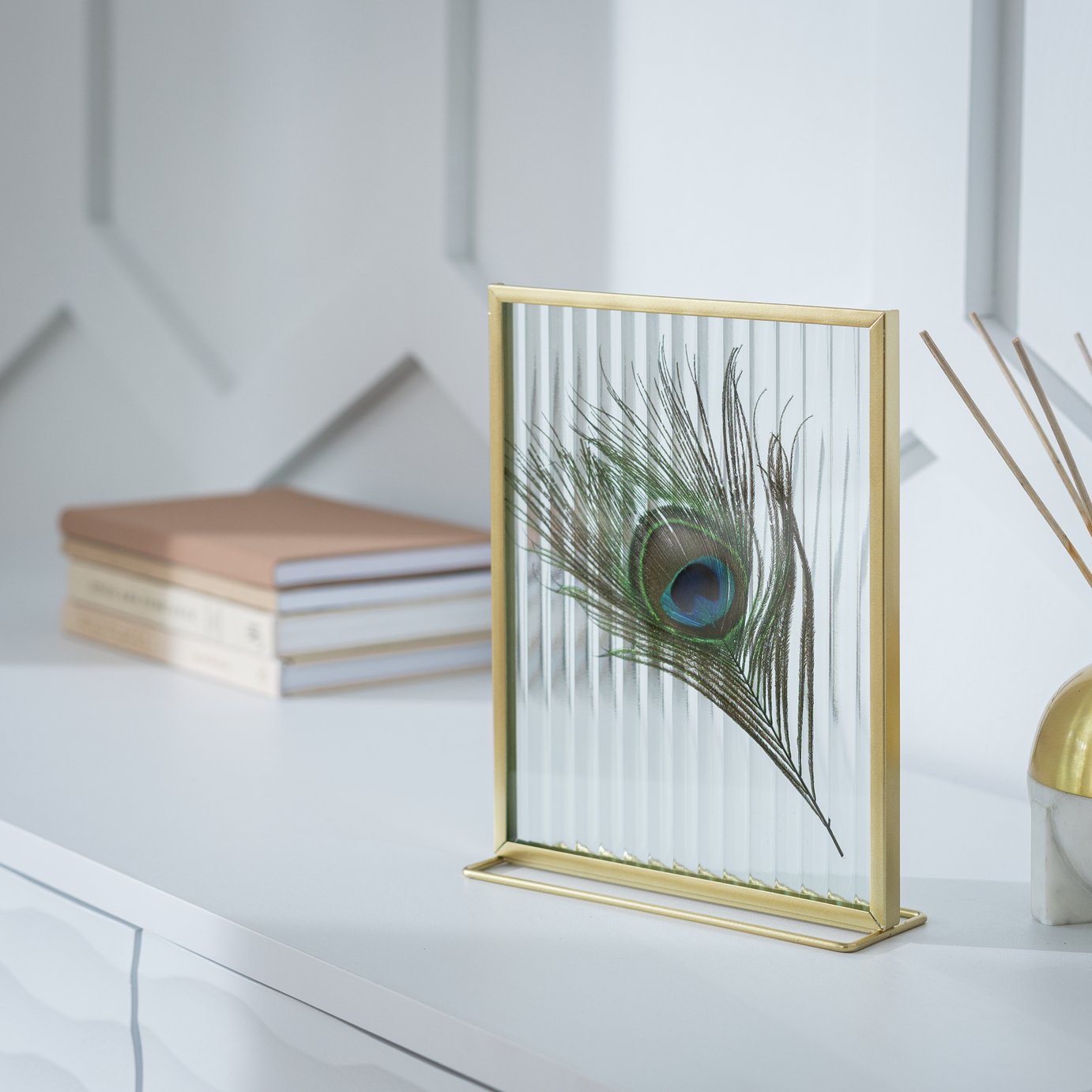 Habitat Gold Reeded Glass Metal Picture Frame - 5x7"