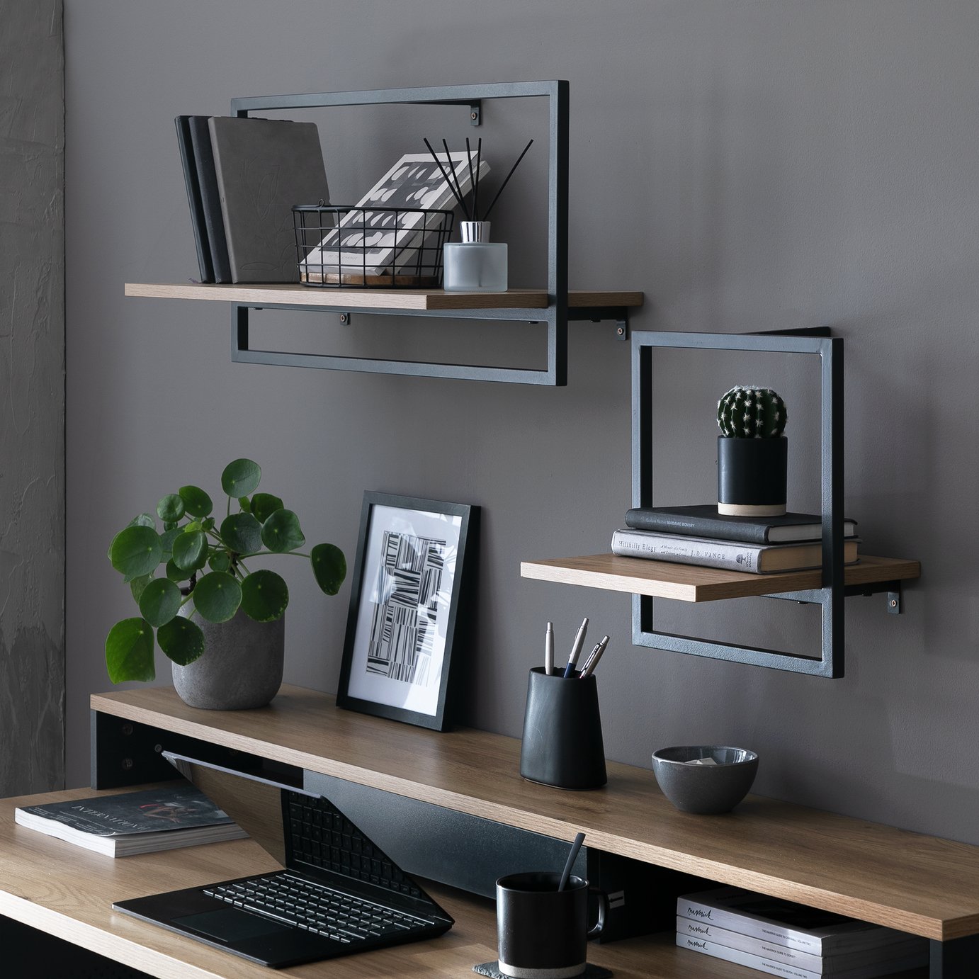Argos Home Loft Living Set of 2 Metal Shelves - Oak