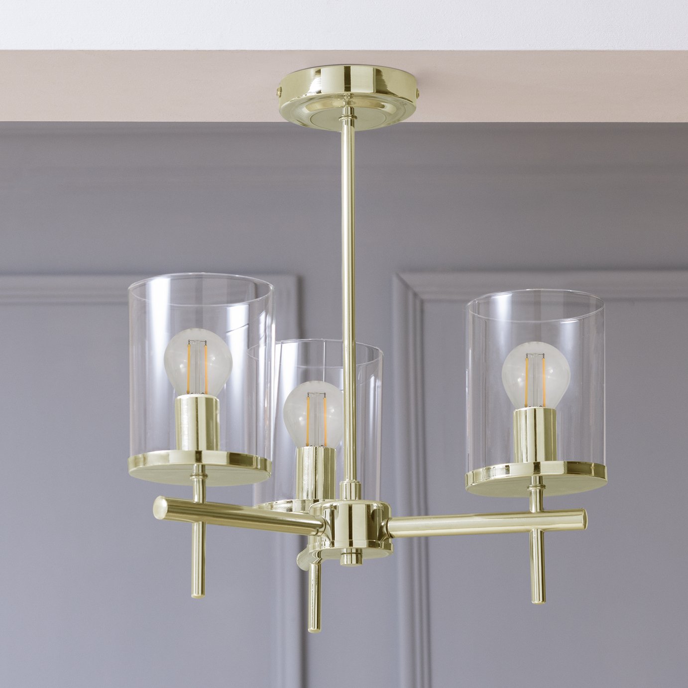 Argos Home Glass 3 Light Flush Ceiling Uplighter - Brass