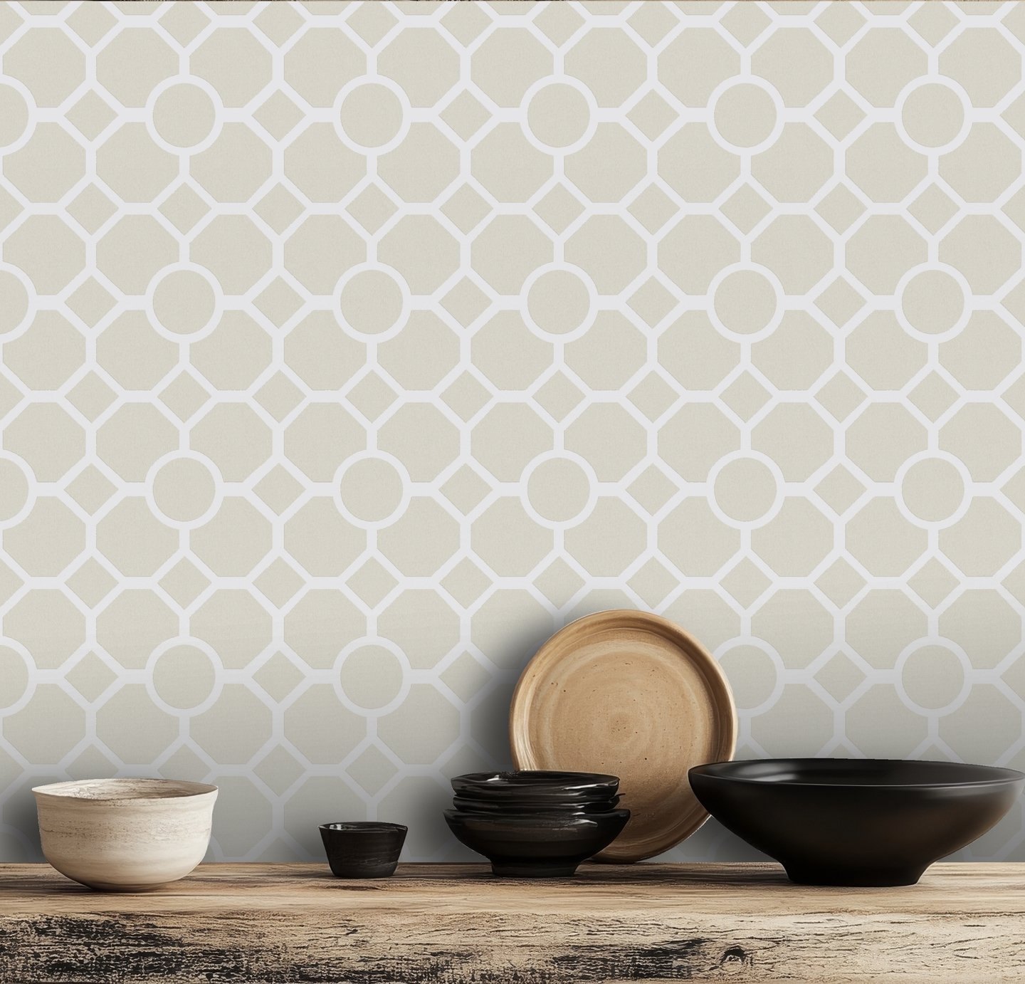 RHS Lattice Fretwork Natural Wallpaper 