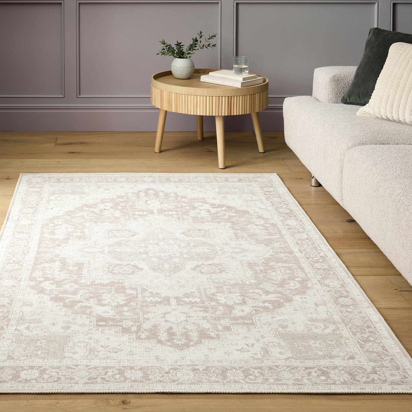 Habitat Vintage Effect Neutral Flatweave Rug - 160x230cm