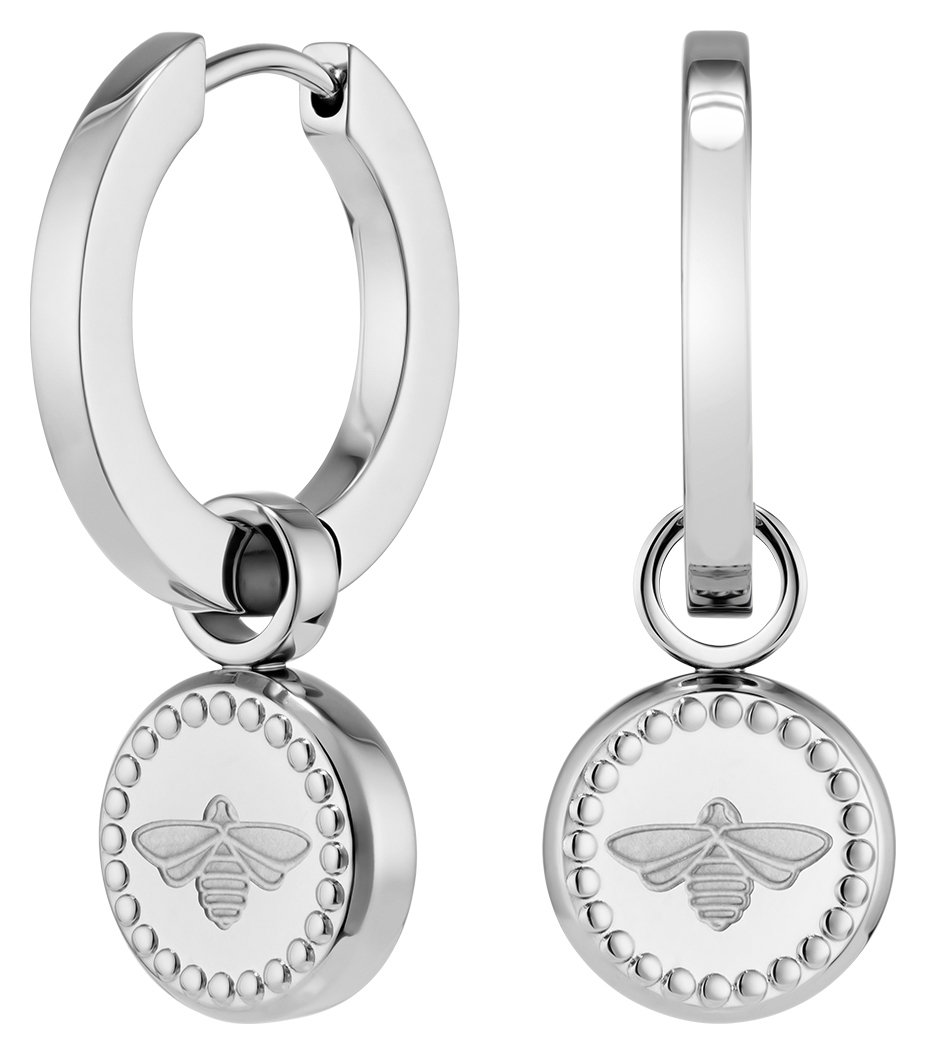 Olivia Burton Stainless Steel Bee Charm Hoop Earrings