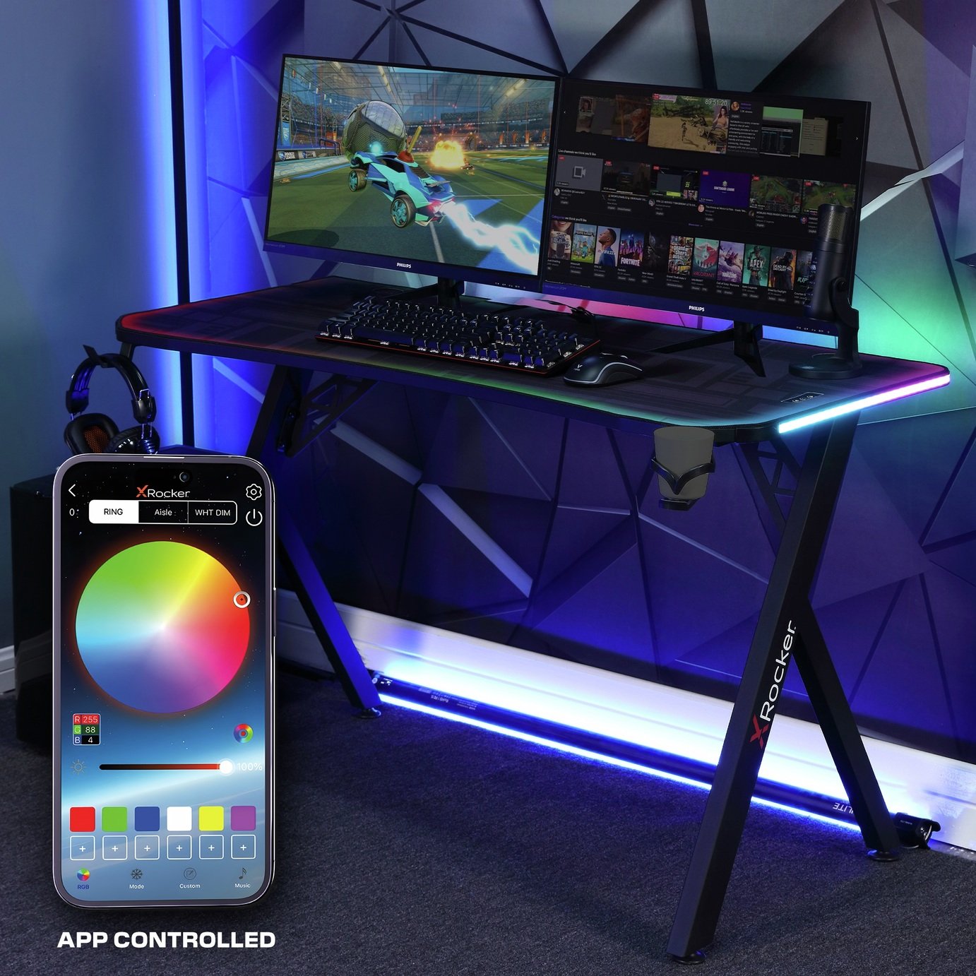 X Rocker Lumio RGB Gaming Desk with App Control - Black