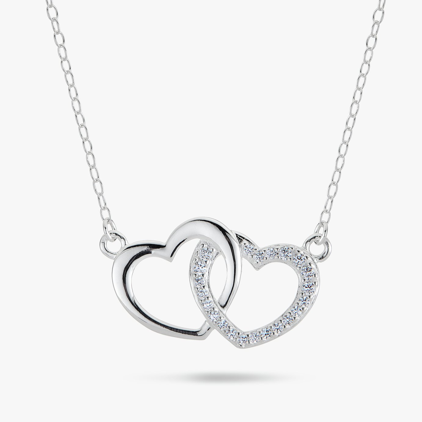 Revere Sterling Silver Cubic Zirconia Double Heart Necklace