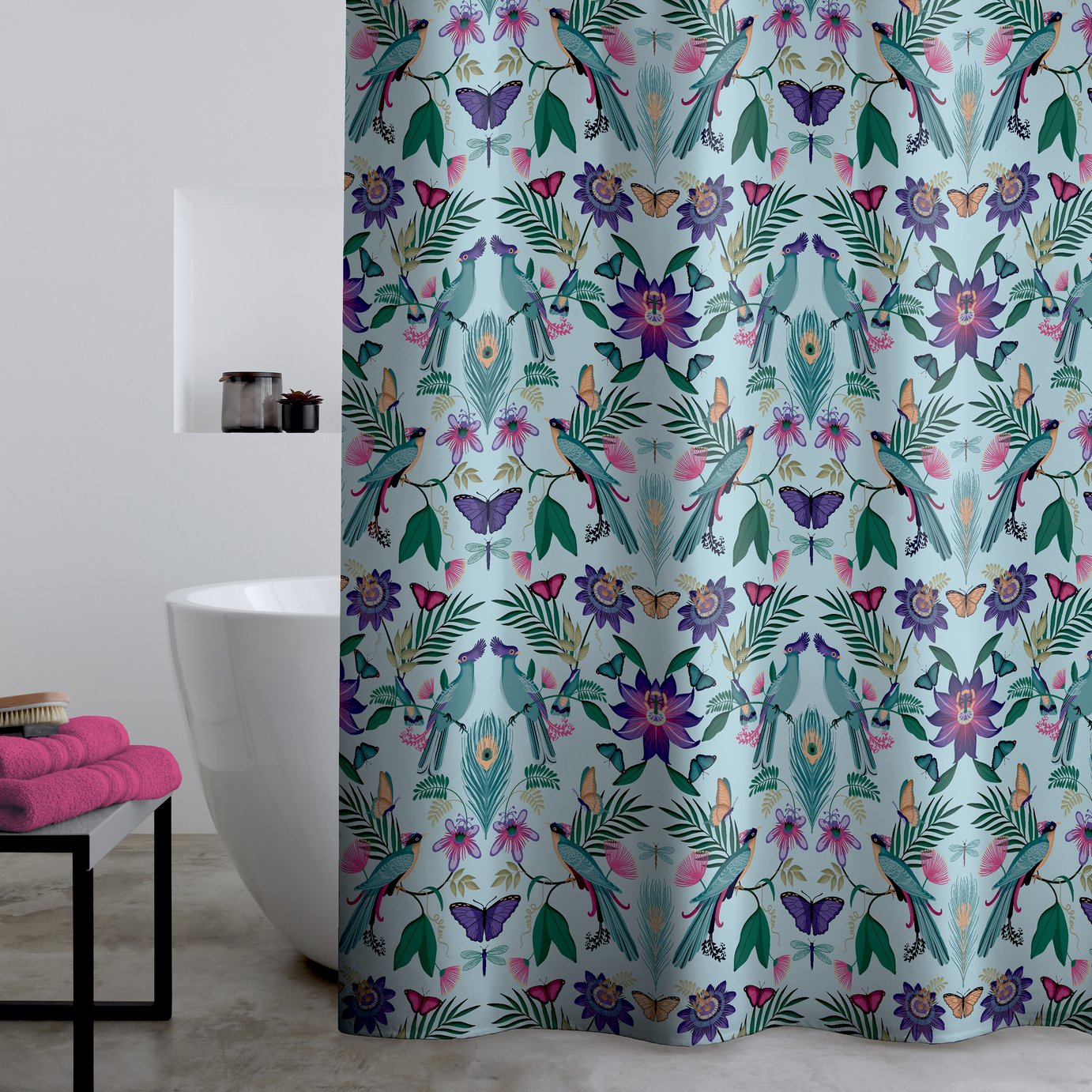 Catherine Lansfield Maya Tropical Shower Curtain - Blue