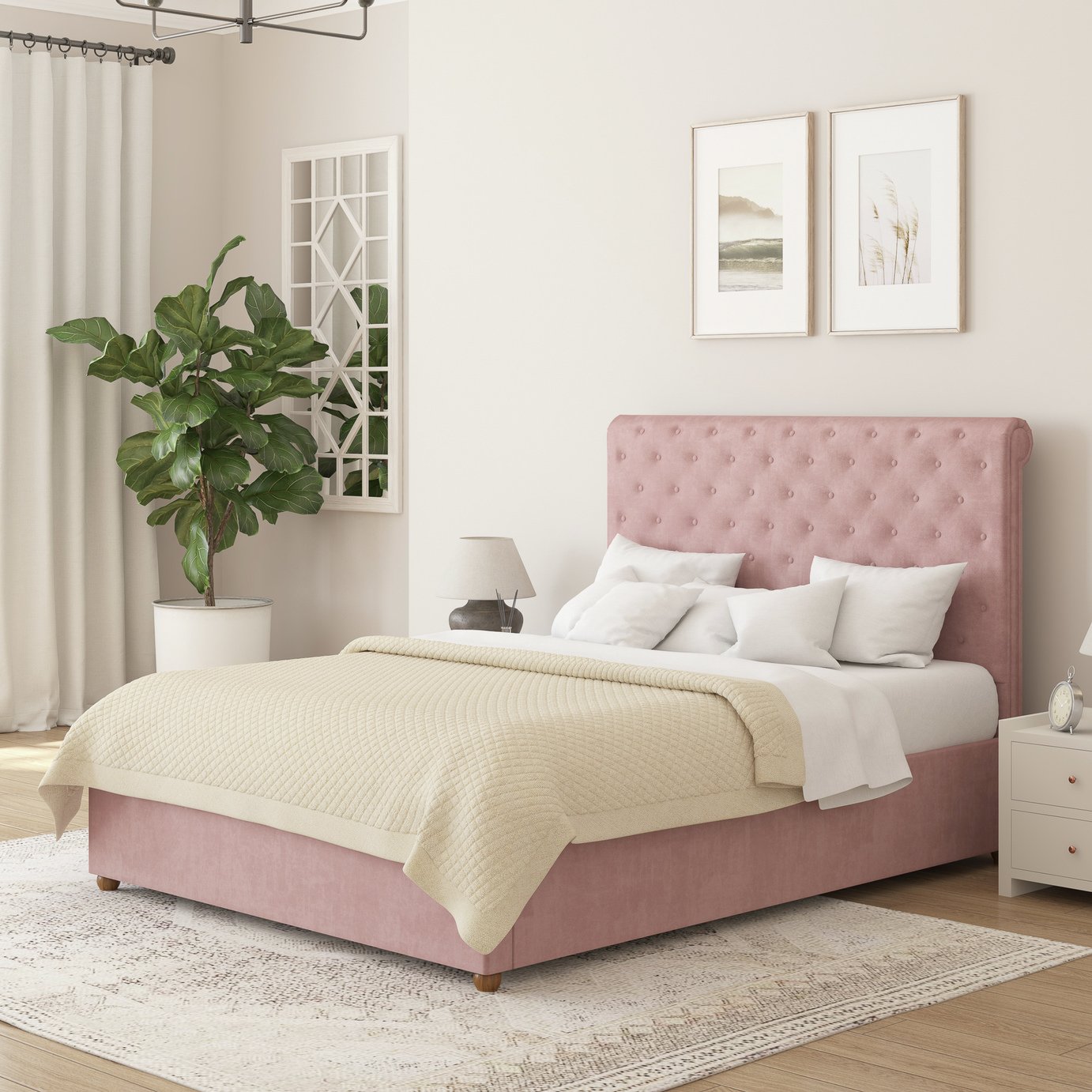 Aspire Taylor Kingsize Velvet End Lift Ottoman Bed - Blush