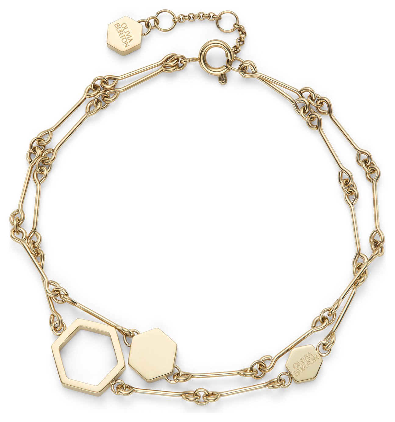 Olivia Burton Stainless Steel Hex Double Chain Bracelet