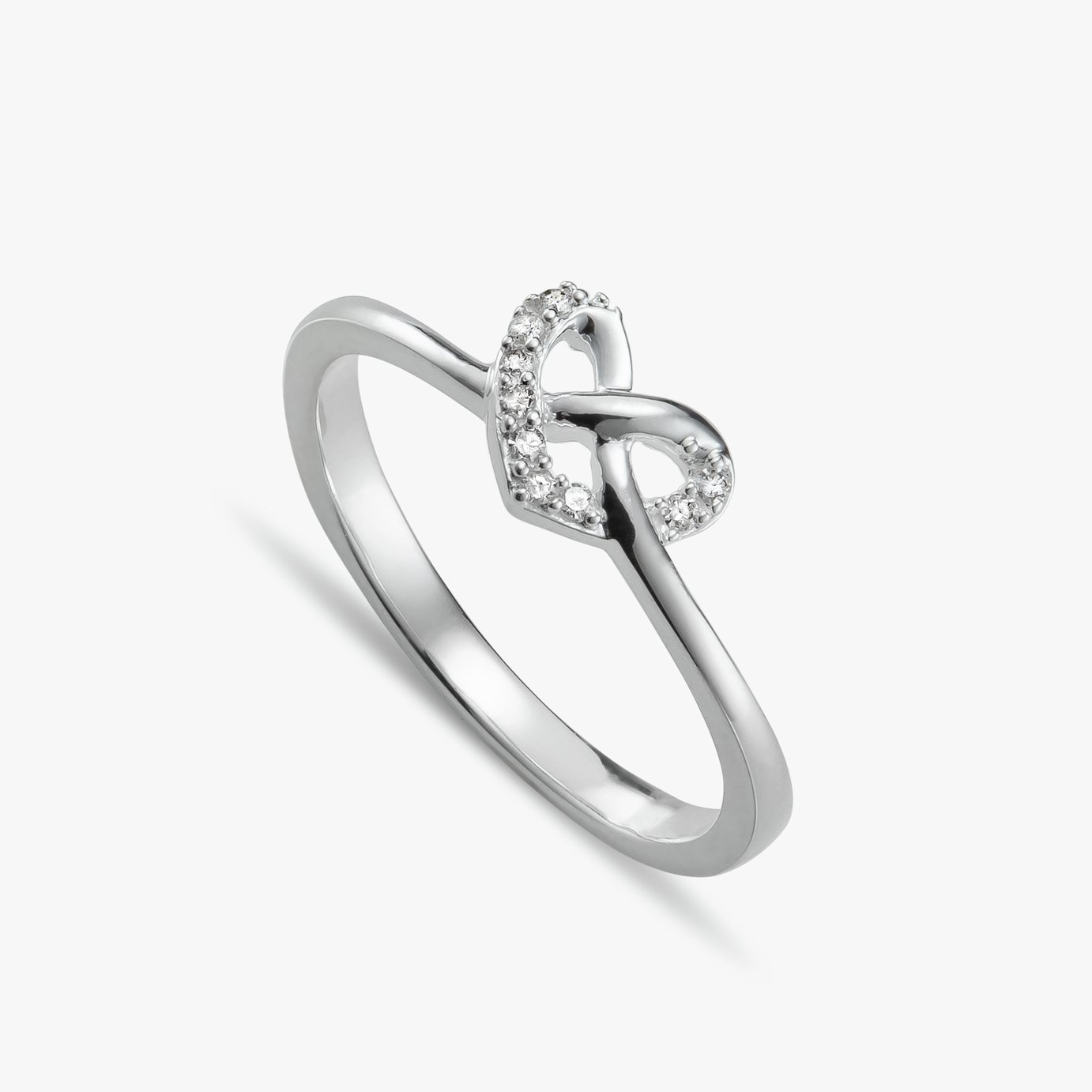 Revere Sterling Silver Diamond Studded Heart Knot Ring-Small