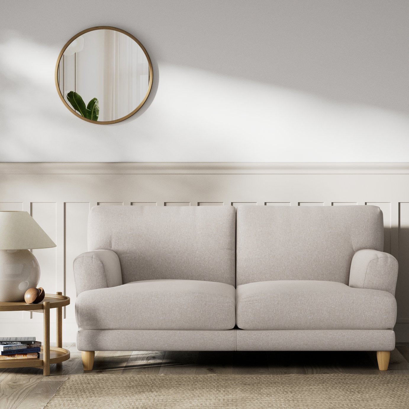 Habitat Askem Fabric 2 Seater Sofa - Stone - Ash Leg