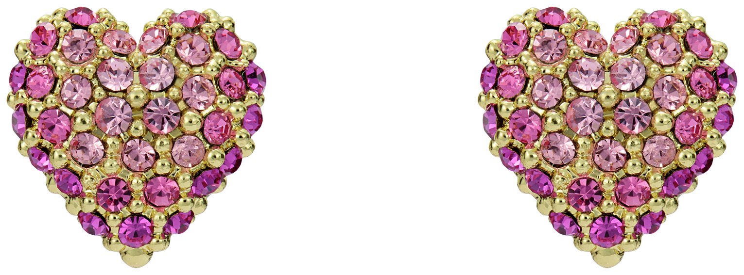 Ted Baker Gold Plated Pink Crystal Heart Stud Earrings