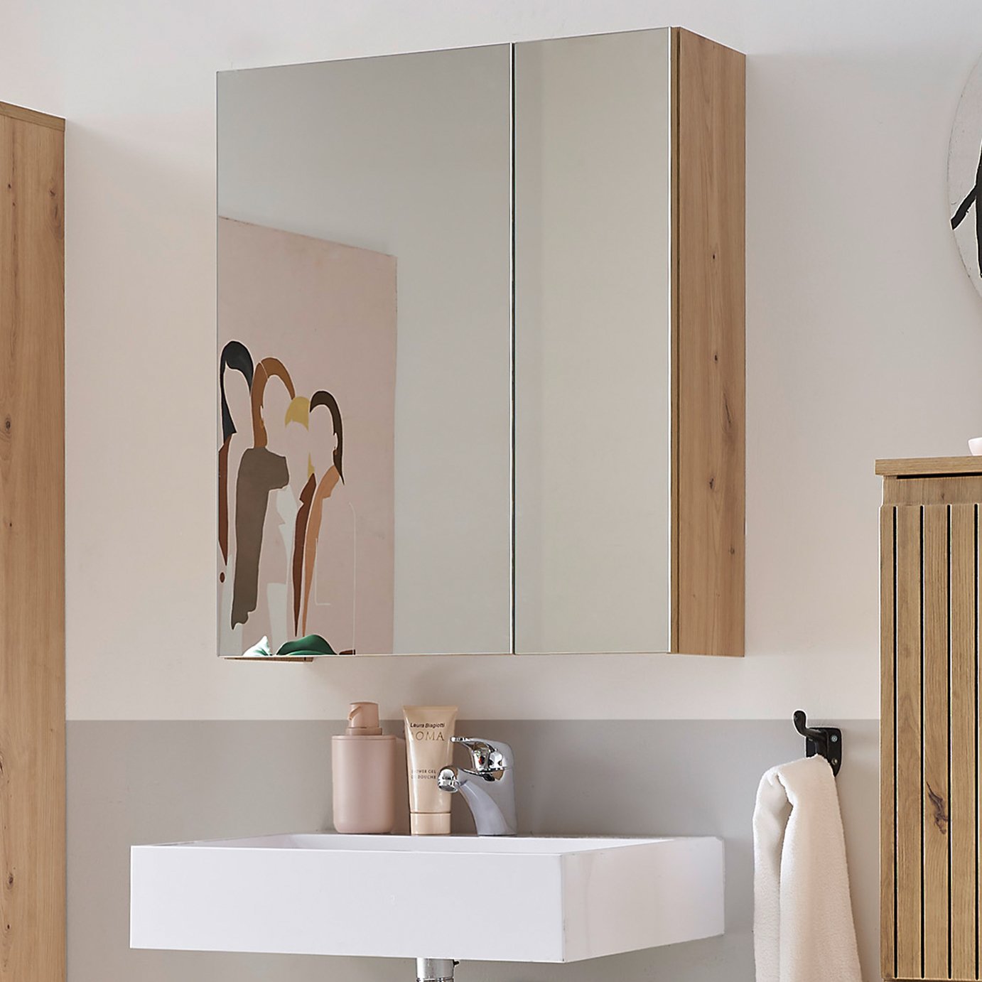 Julian Bowen Austin 2 Door Mirrored Wall Cabinet - Natural
