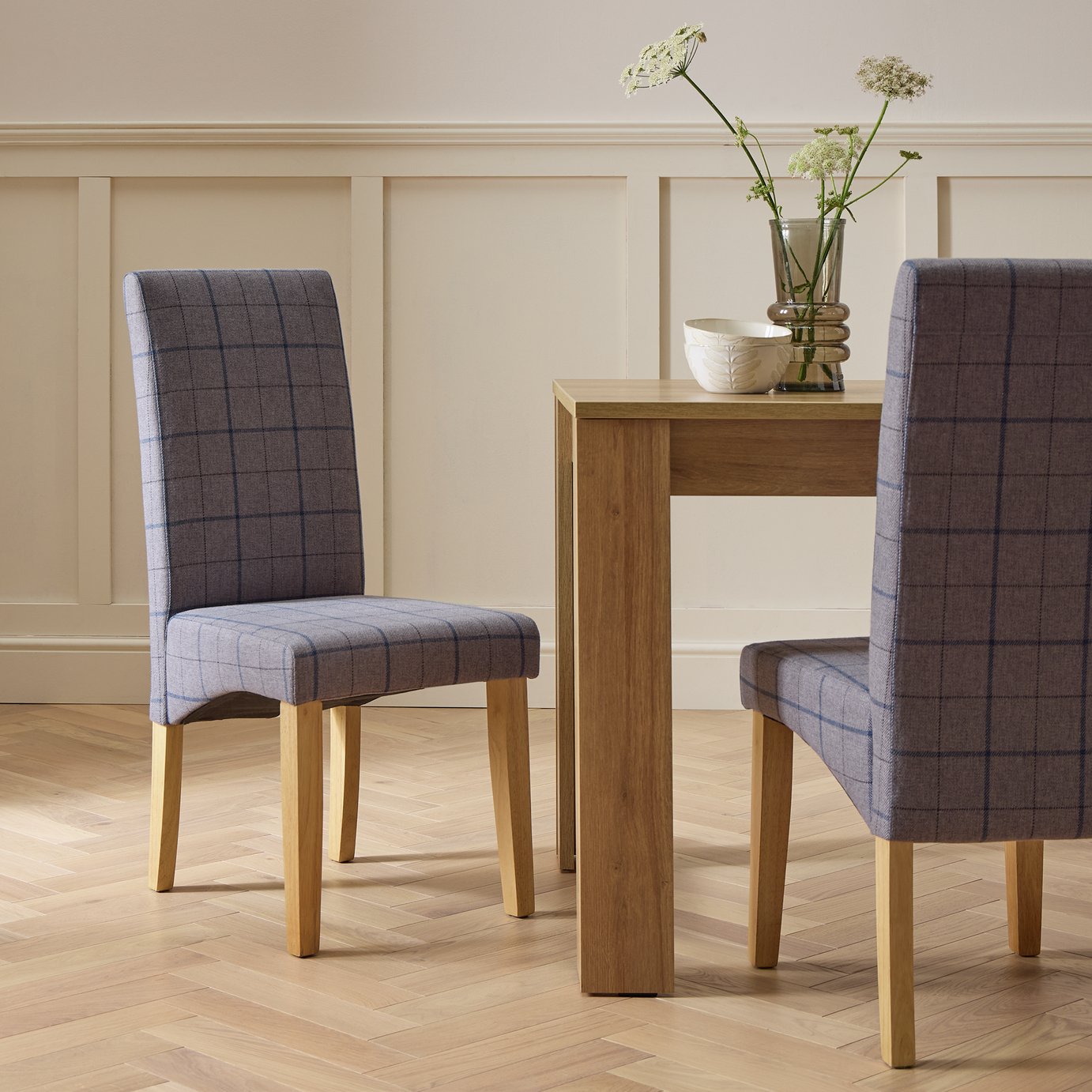 Argos Home Skirt Pair of Fabric Dining Chair - Grey and Blue