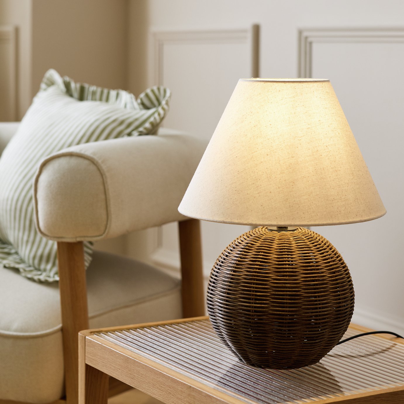Habitat Wicker Ball Table Lamp - Natural