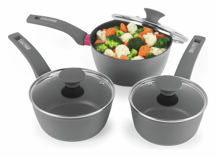 Salter Megastone Optimum 3 Piece Aluminium Pan Set - Grey