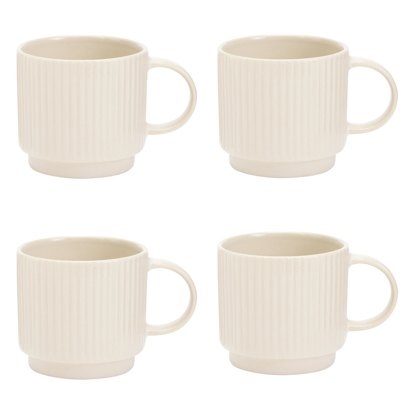 Argos Home Ribbed Set of 4 Stoneware Mugs - Cream