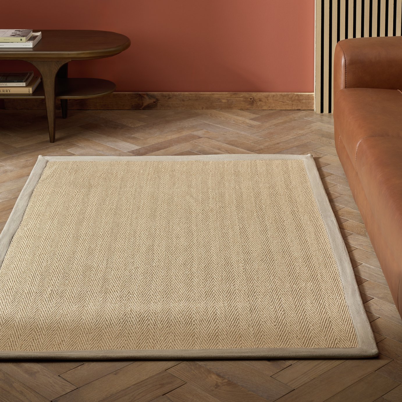 Habitat Herringbone Neutral Border Jute Rug