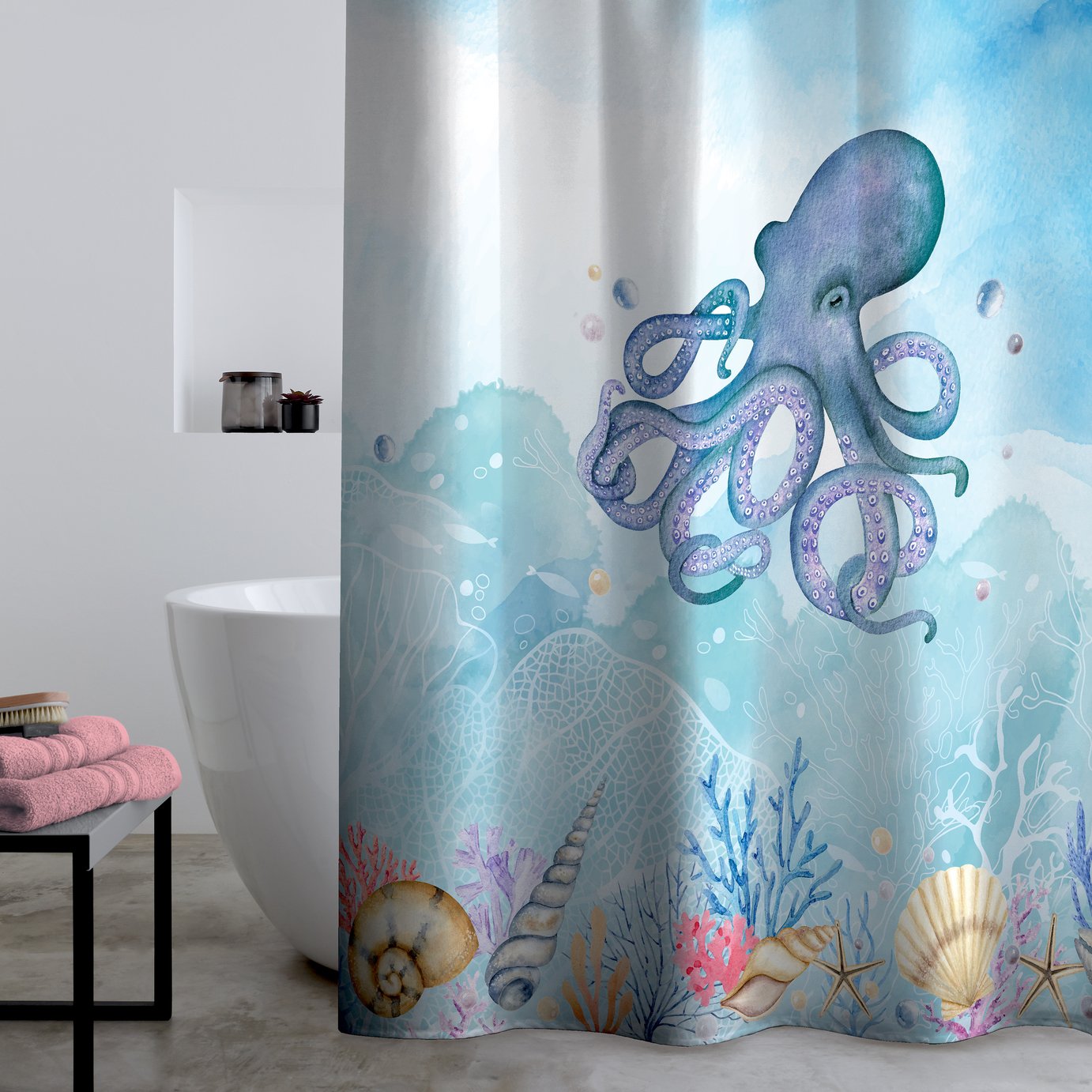 Catherine Lansfield Octopus Shower Curtain - Blue