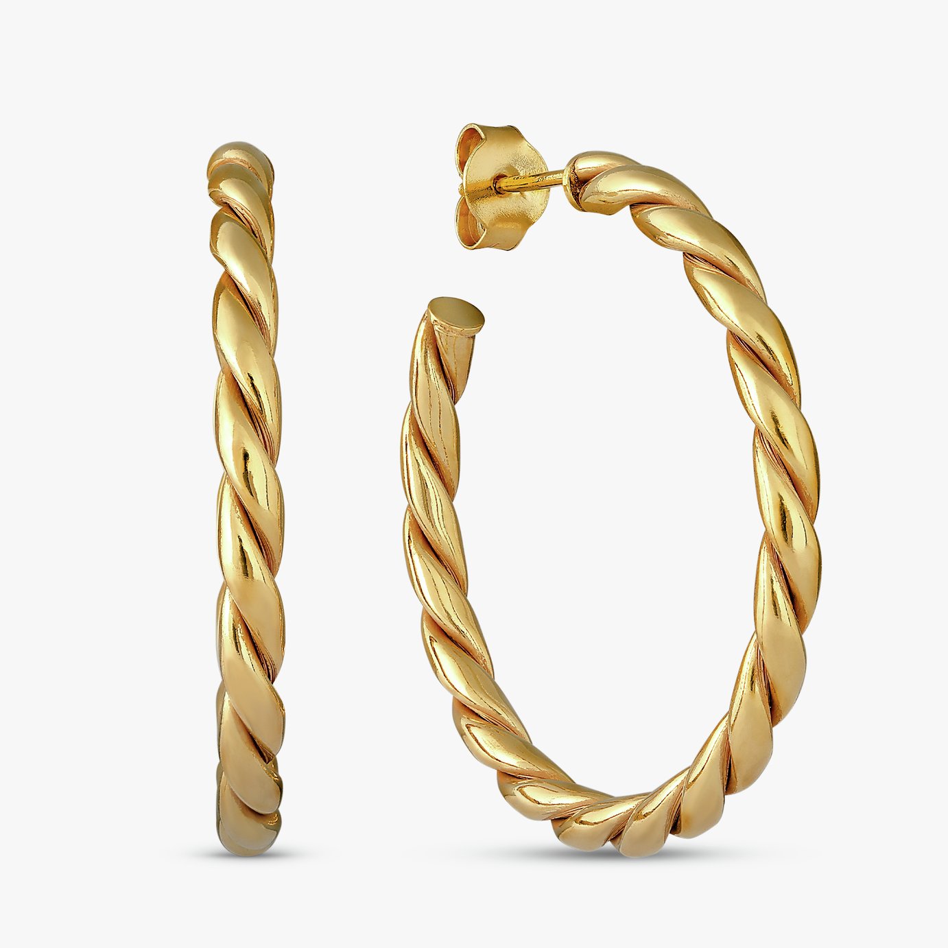 Revere 9ct Gold Plated Sterling Silver Twisted Hoop Earrings