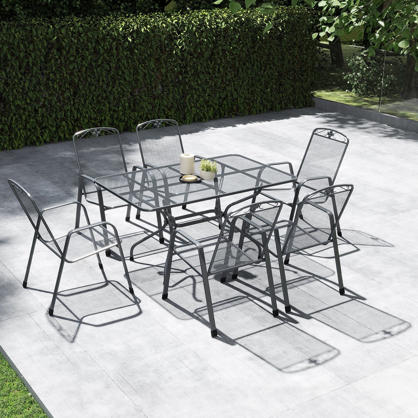 Pacific Savoy 6 Seater Metal Patio Set - Grey