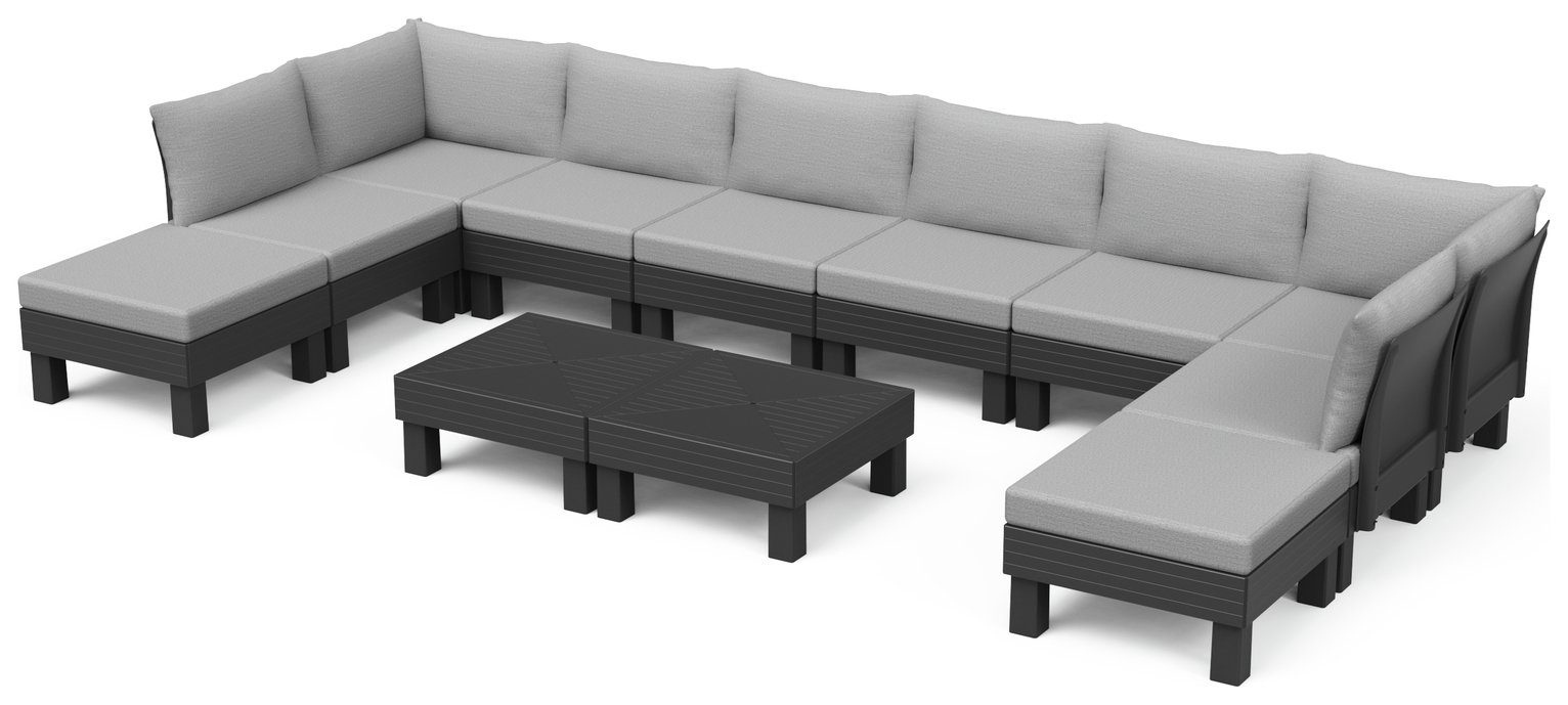 Keter Elements 10 Seater Garden Corner Sofa Set - Grey