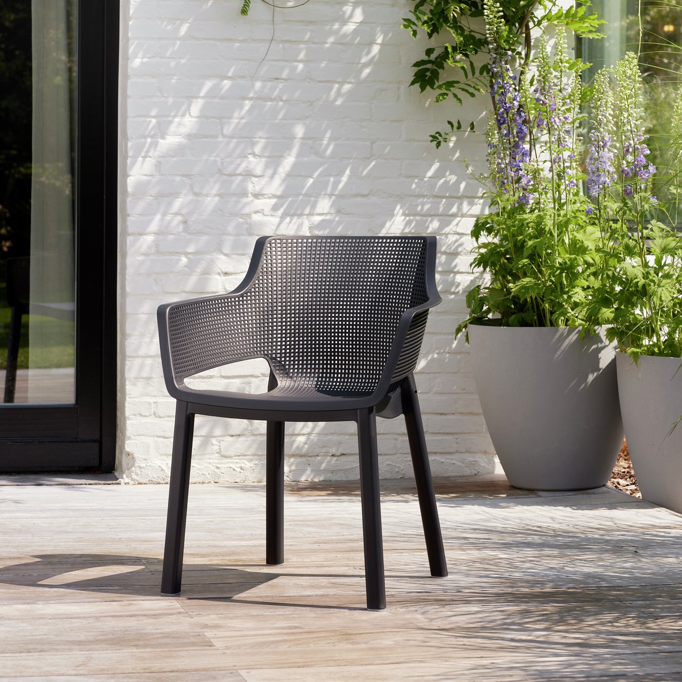 Keter Elisa Set of 6 Plastic Garden Chairs - Graphite